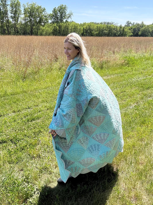 Seafoam Dreams Extra Oversized Maxi Length Statement Quilt Coat