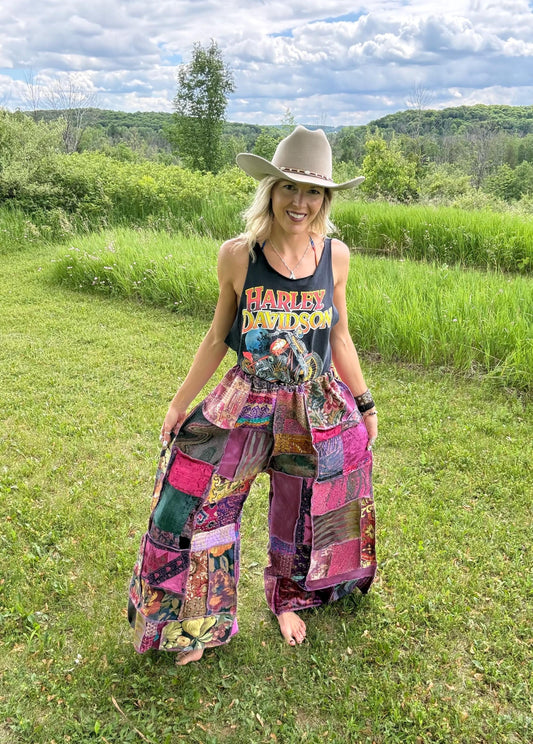 Pretty In Purple Mixed Media Oversized Wide Leg Art Pants