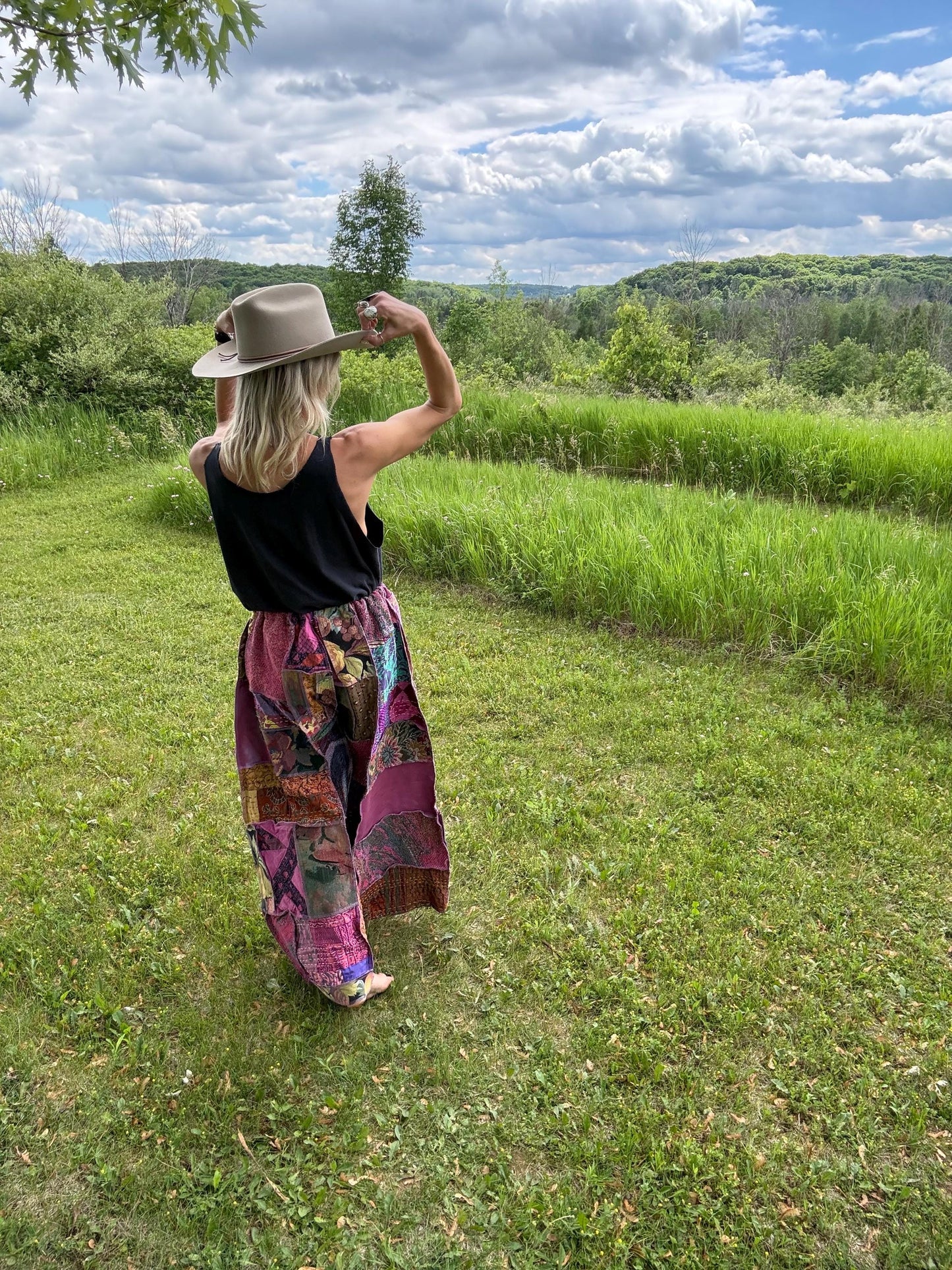 Pretty In Purple Mixed Media Oversized Wide Leg Art Pants