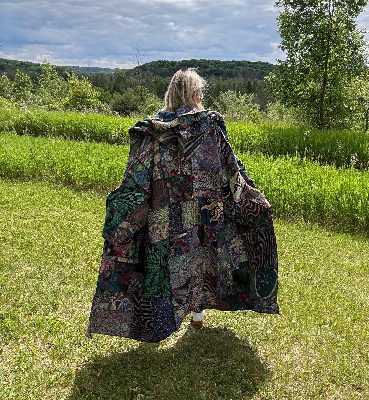 Follow Your Dreams Extra Oversized Psychedelic Art Patchwork Reversible Blanket Coat