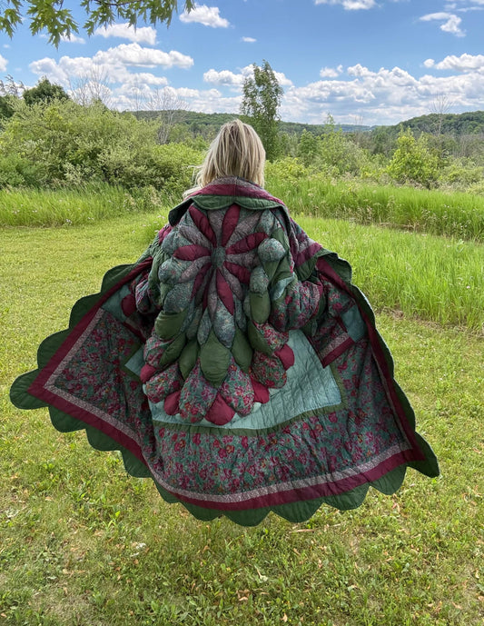 Pine Green Muse Oversized Maximalist Statement Quilt Jacket
