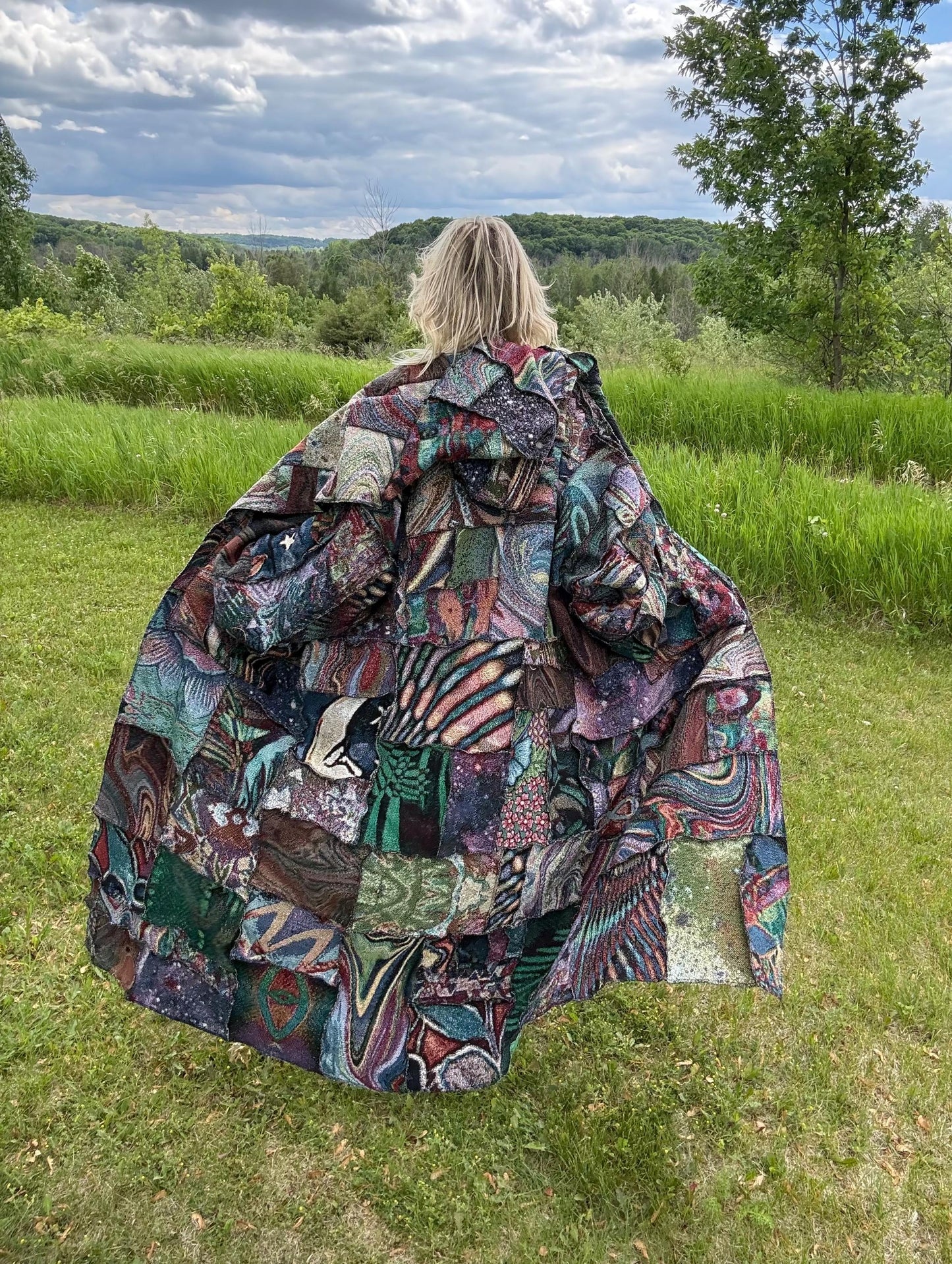 Live Your Dreams Extra Oversized Psychedelic Art Patchwork Blanket Coat