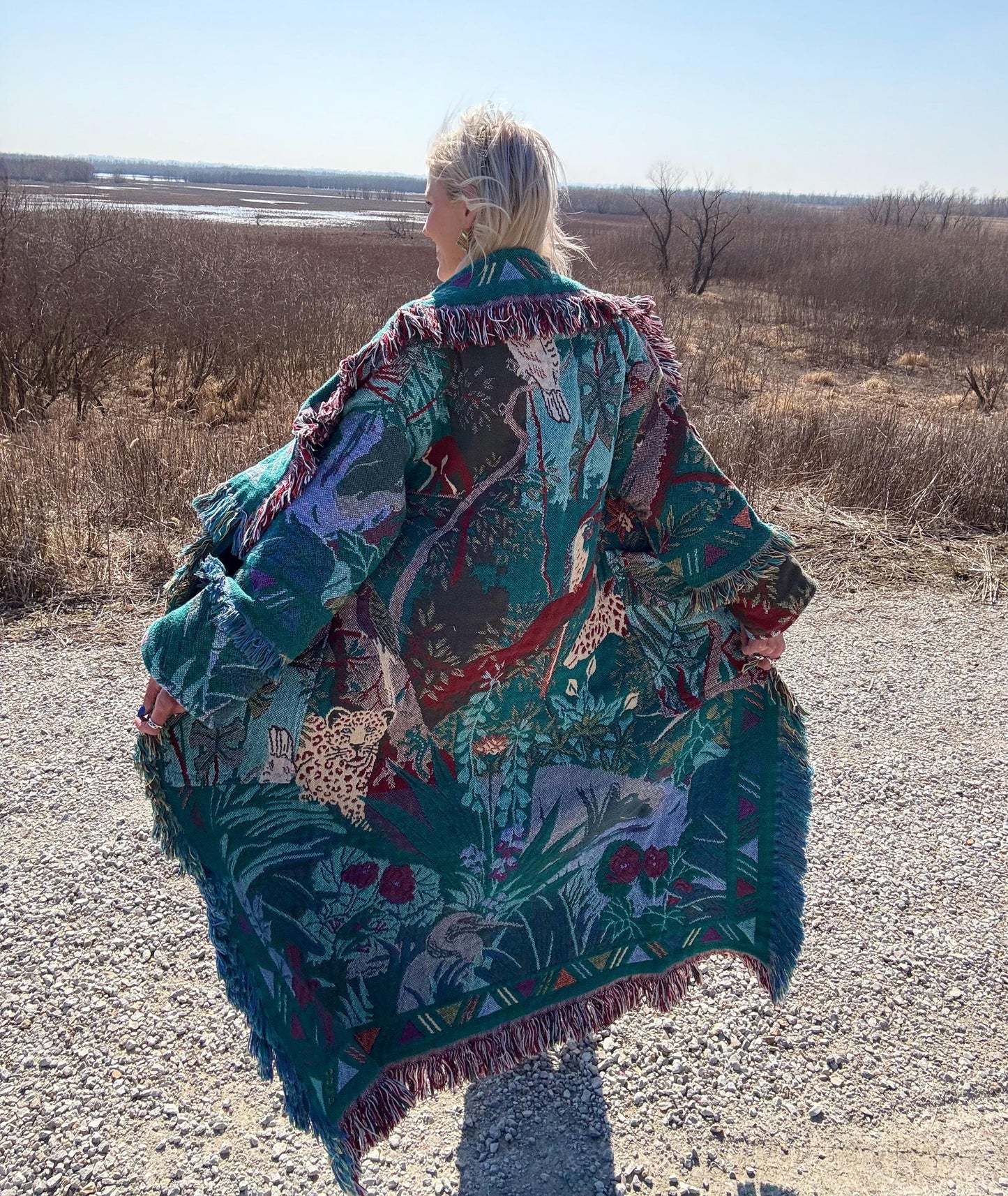 Rainforest Muse Turquoise Long Boho Blanket Jacket