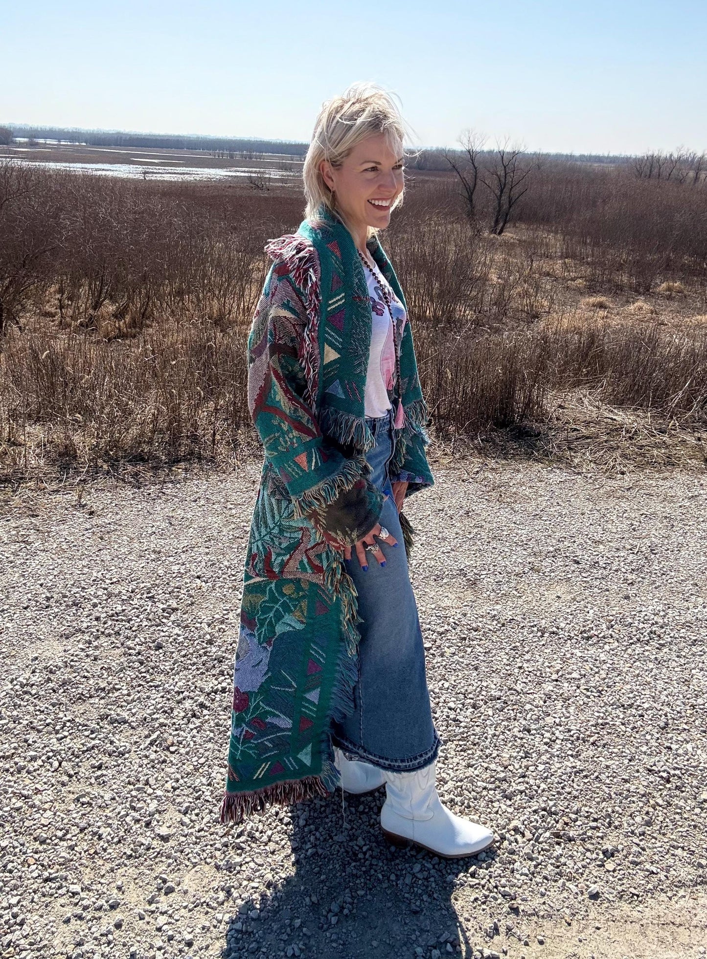 Rainforest Muse Turquoise Long Boho Blanket Jacket