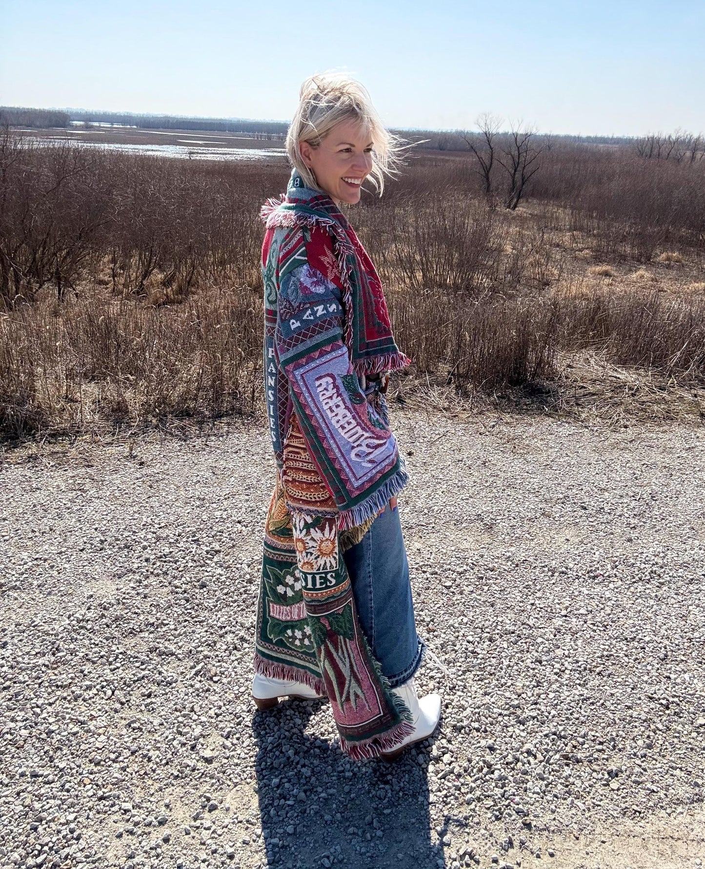 Vintage Vegetable Labels Long Boho Blanket Coat