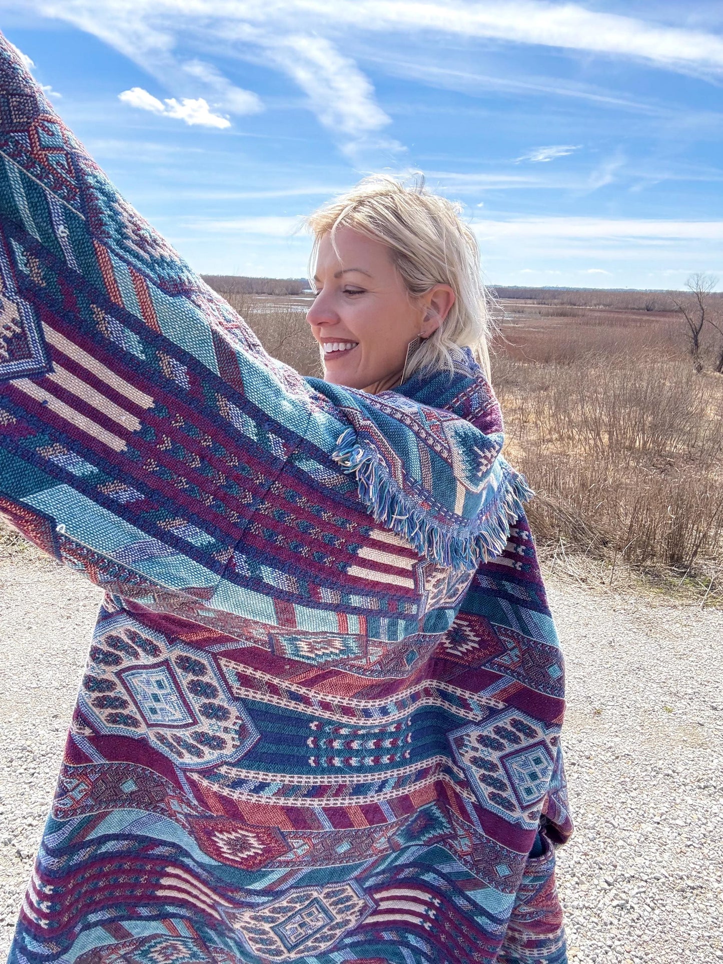Geometric Jewel Tones Extra Oversized Blanket Coat