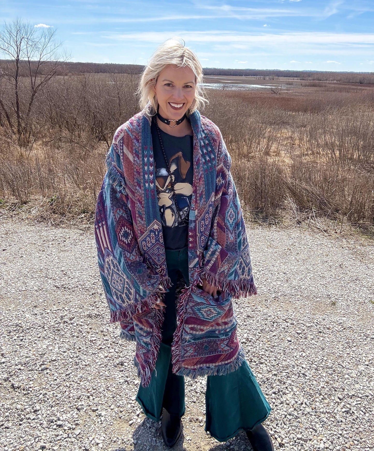 Geometric Jewel Tones Extra Oversized Blanket Coat