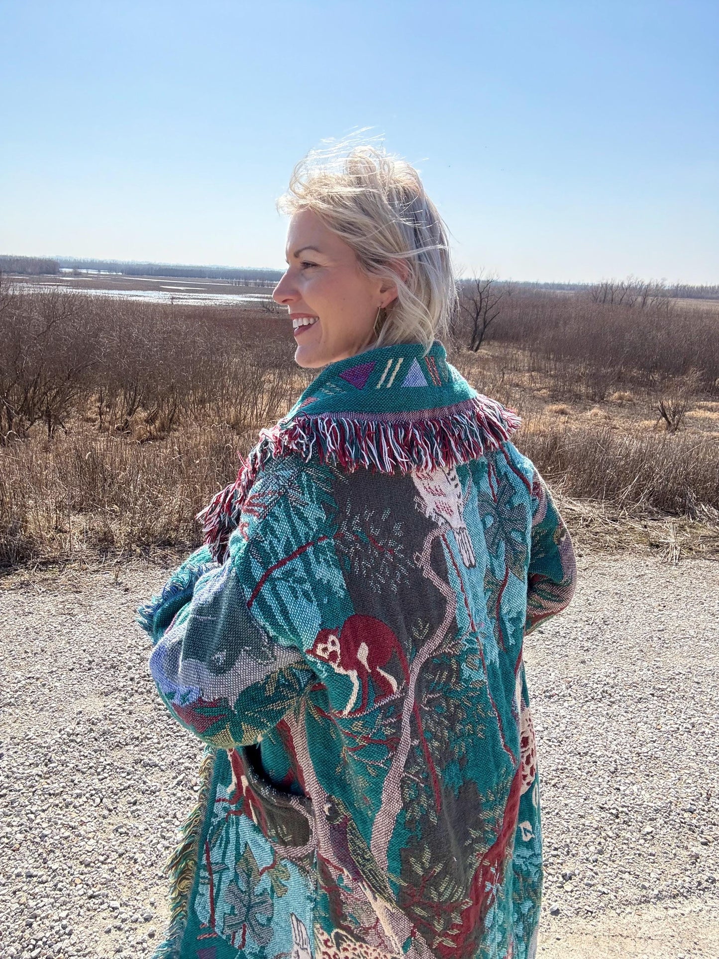 Rainforest Muse Turquoise Long Boho Blanket Jacket