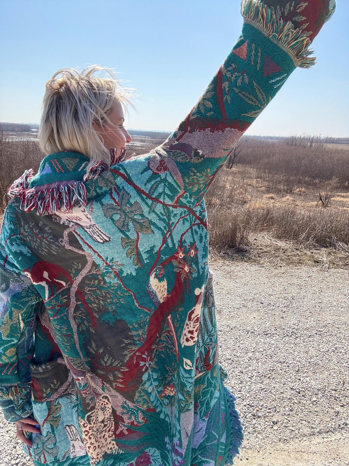 Rainforest Muse Turquoise Long Boho Blanket Jacket