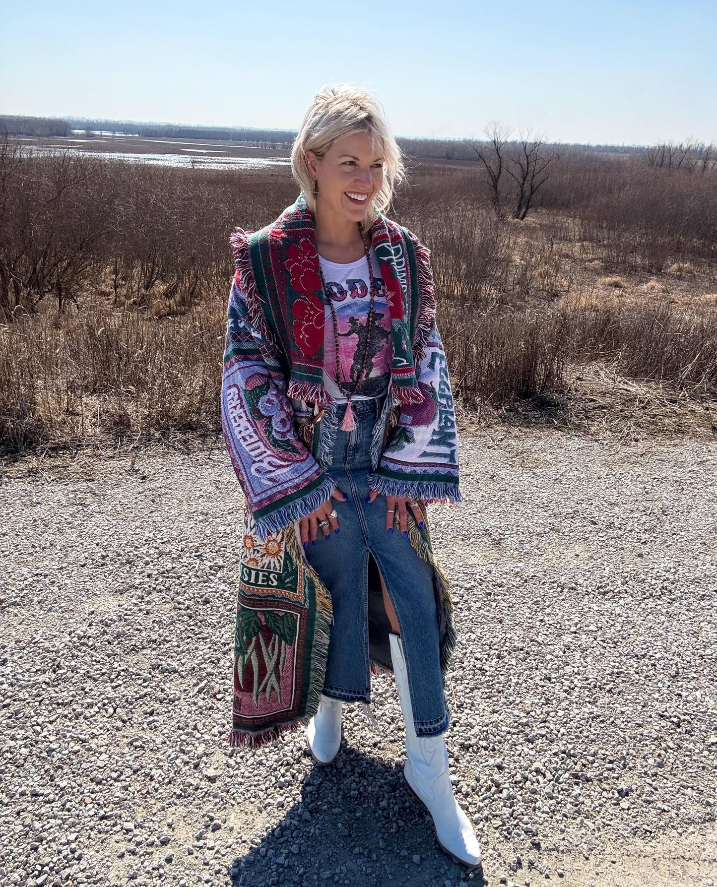 Vintage Vegetable Labels Long Boho Blanket Coat