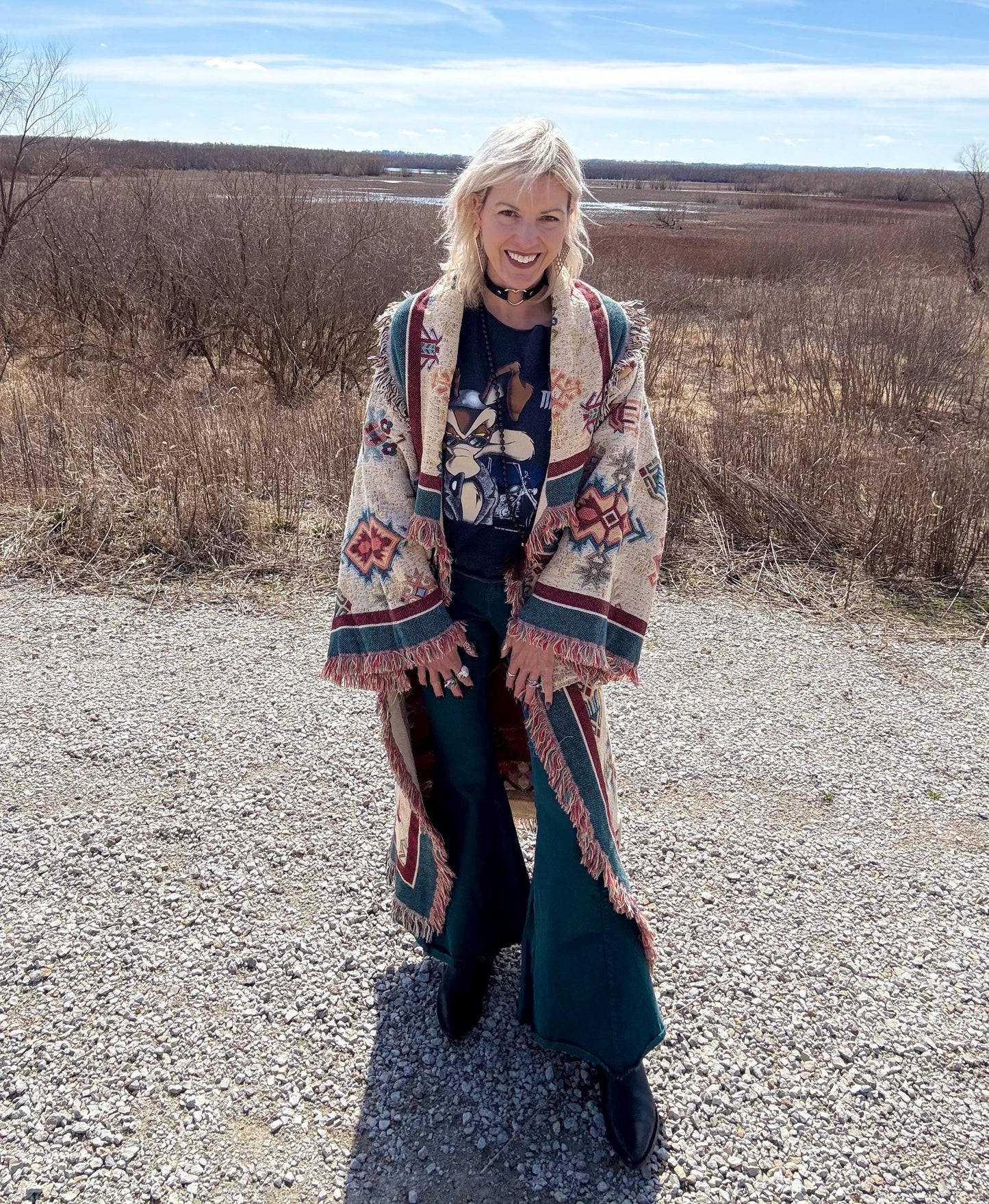 Southwestern Dusk Long Fringe Blanket Coat