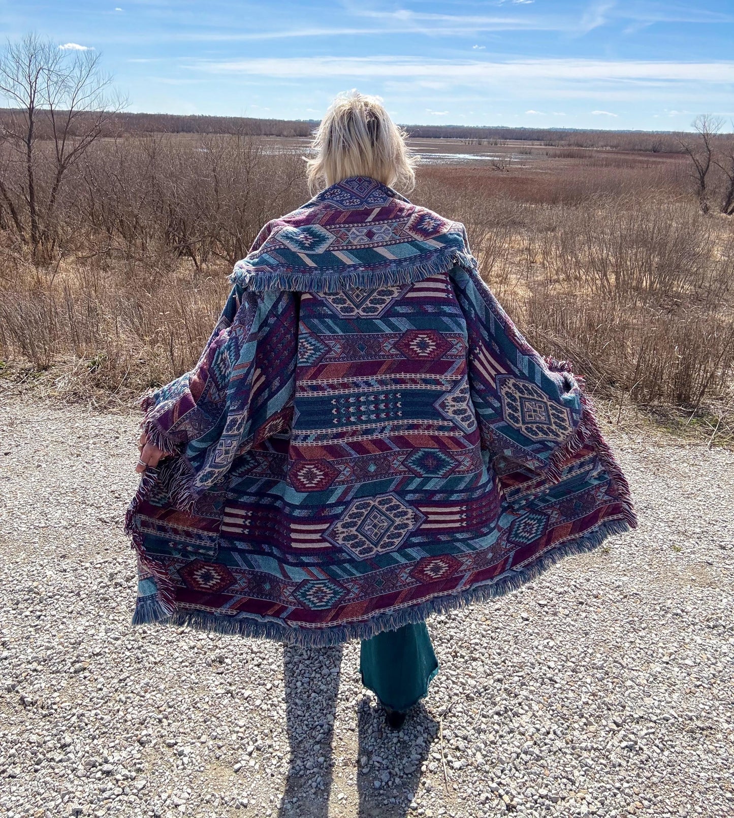 Geometric Jewel Tones Extra Oversized Blanket Coat