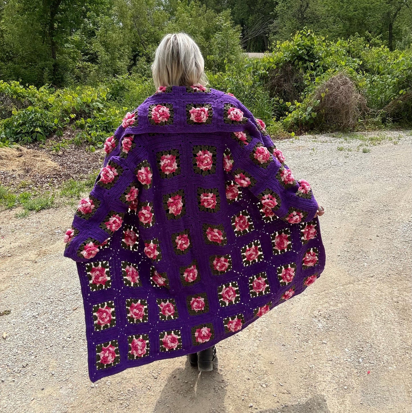 Purple Royale 3D Rose Crochet Coat