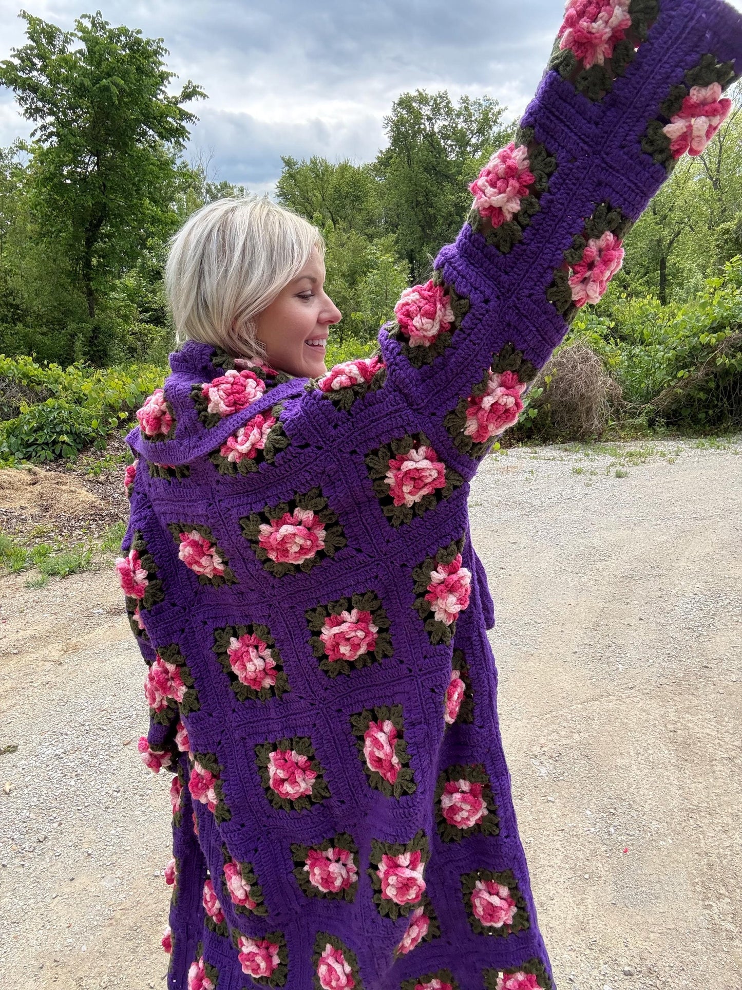 Purple Royale 3D Rose Crochet Coat