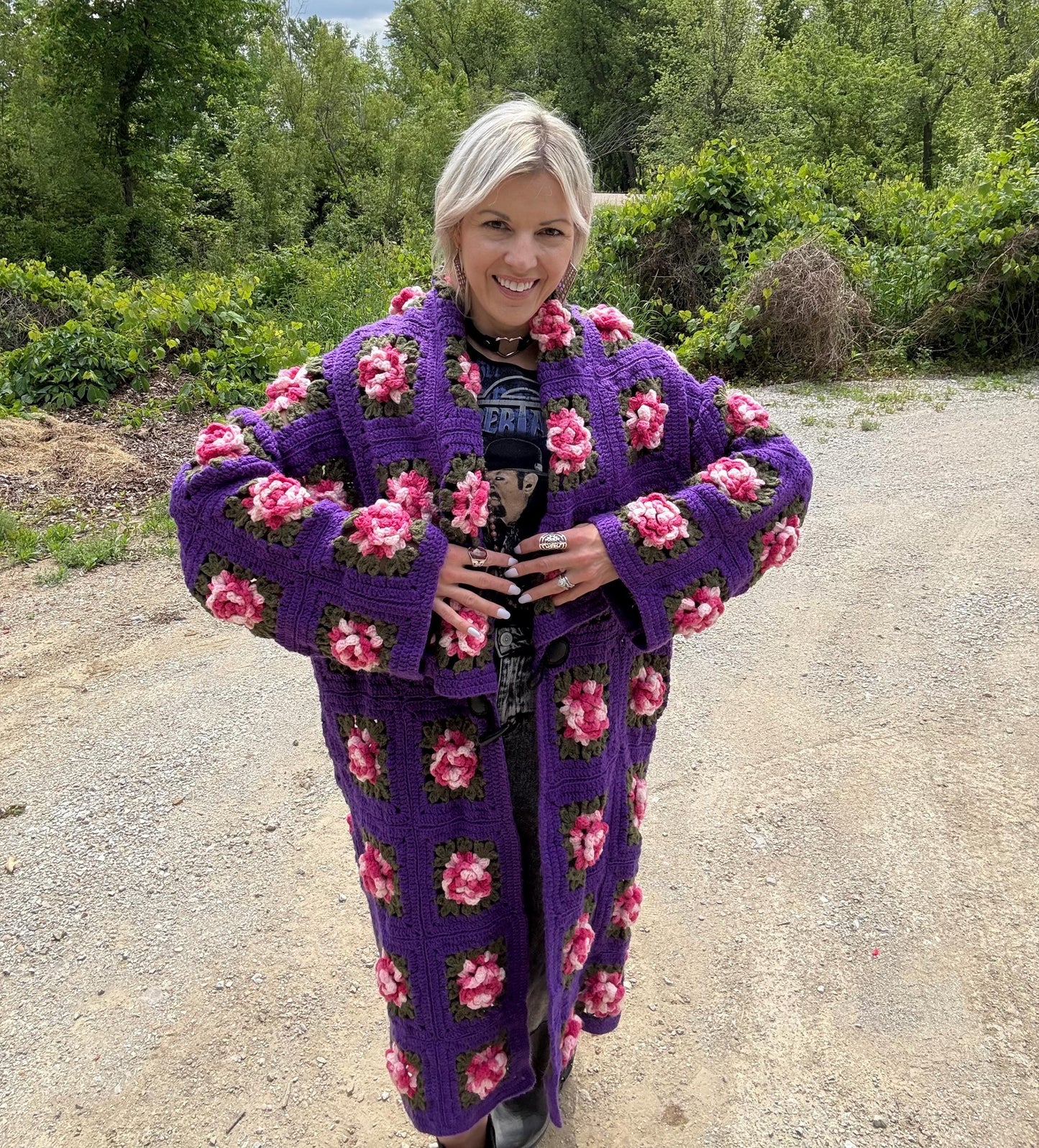 Purple Royale 3D Rose Crochet Coat