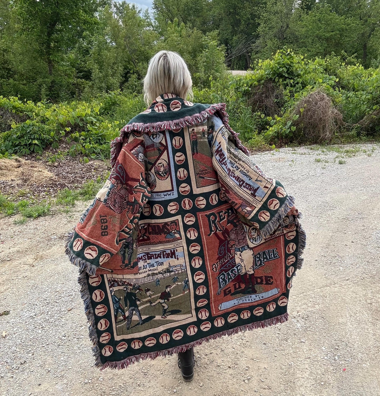 Baseball Babe Long Fringe Blanket Coat