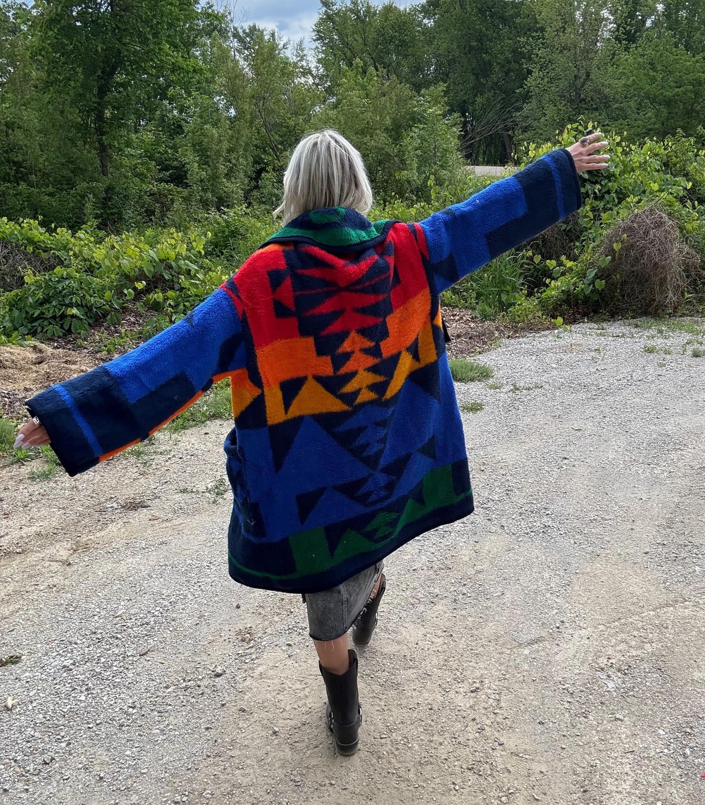 Royal Blue Classic Western Fleece Blanket Coat