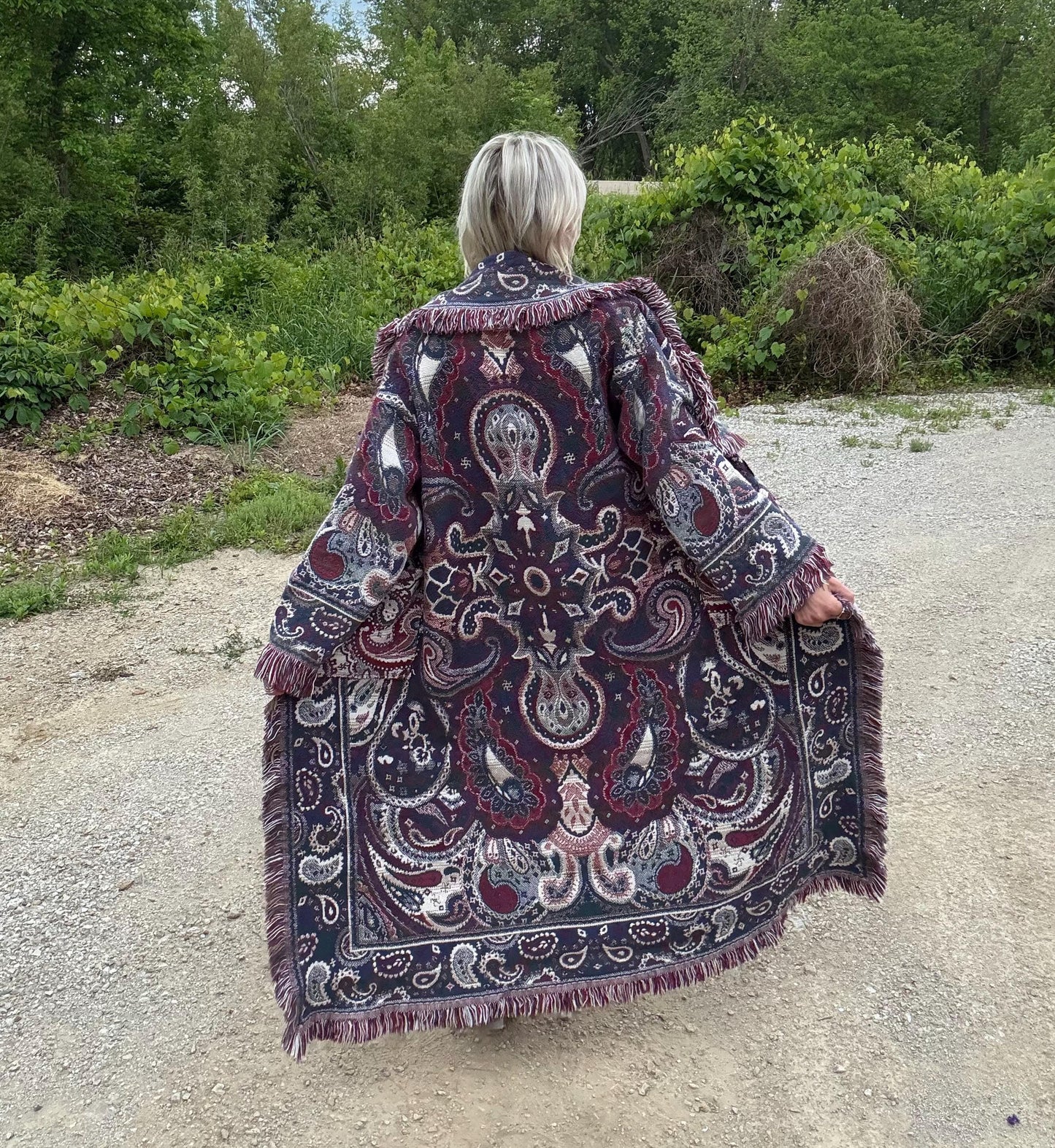 Romantic Paisley Boho Fringe Blanket Duster
