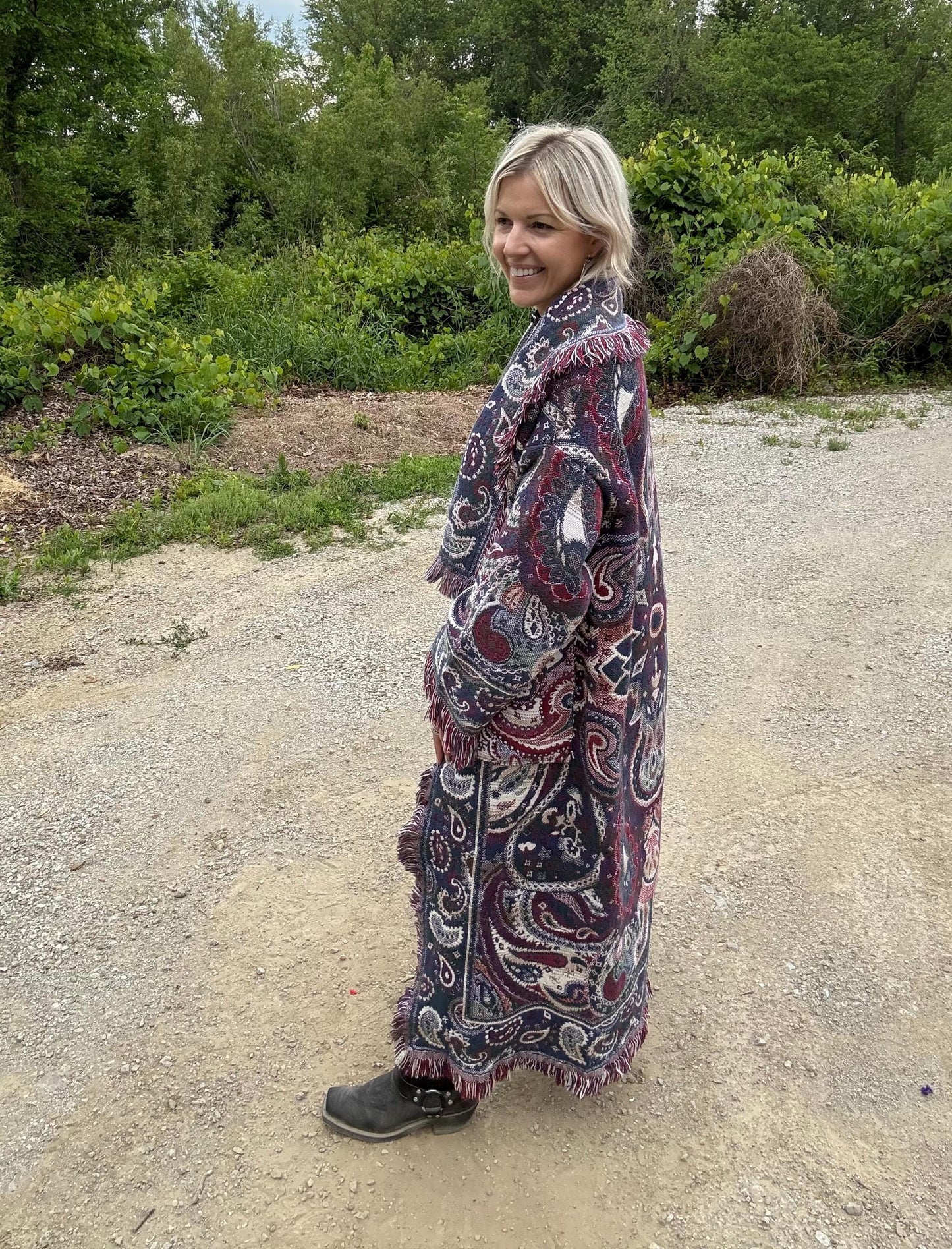 Romantic Paisley Boho Fringe Blanket Duster