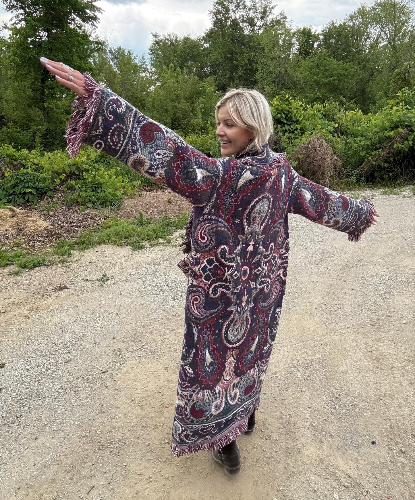 Romantic Paisley Boho Fringe Blanket Duster