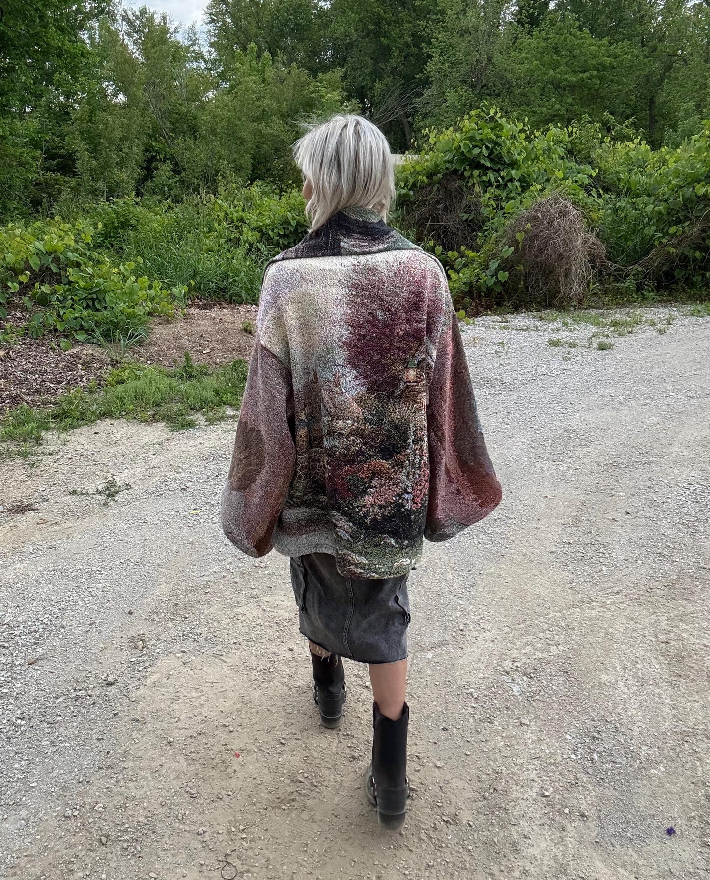Mystic Forest Cottage Earthy Abstract Wing Collar Blanket Coat