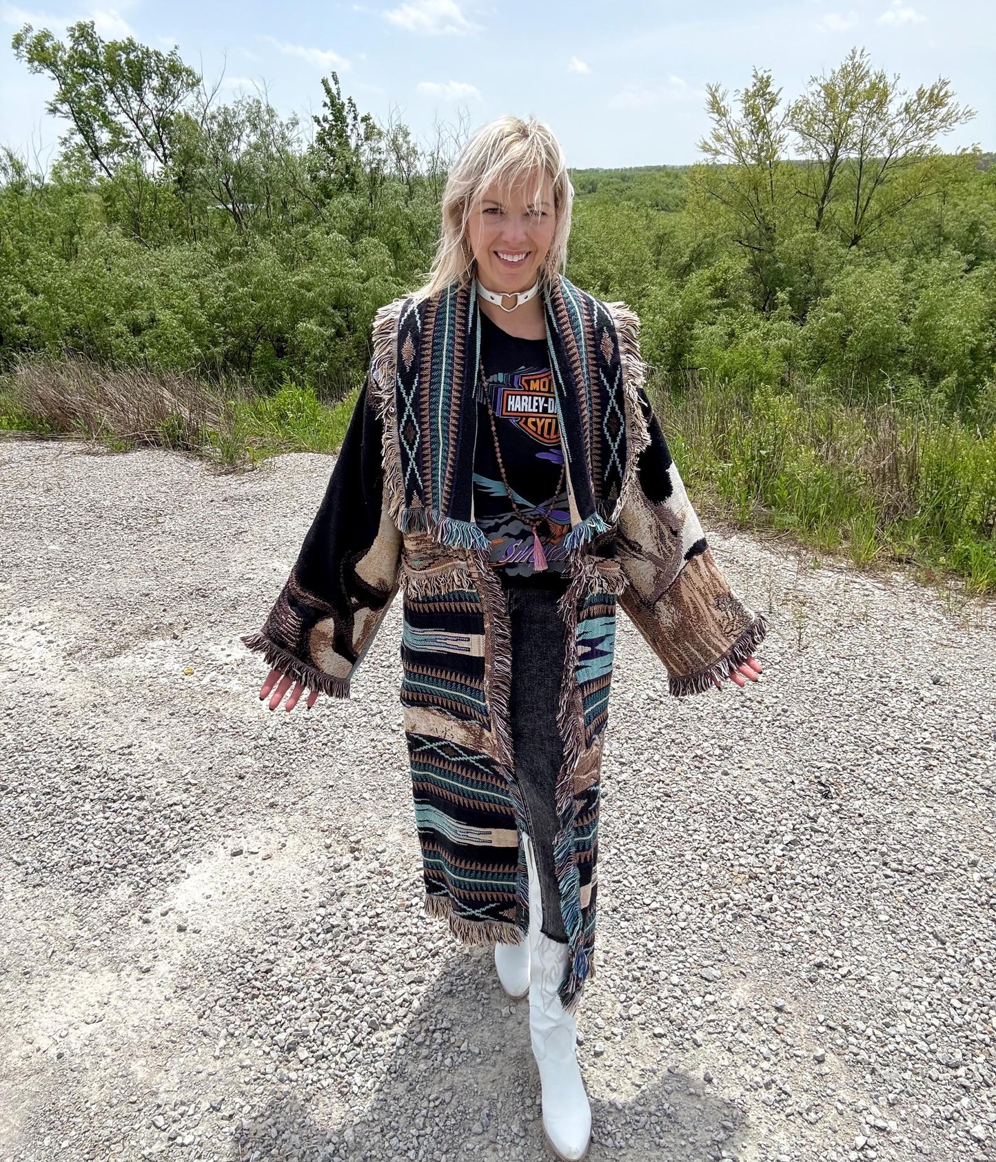 Wild Horses Long Western Fringe Blanket Coat
