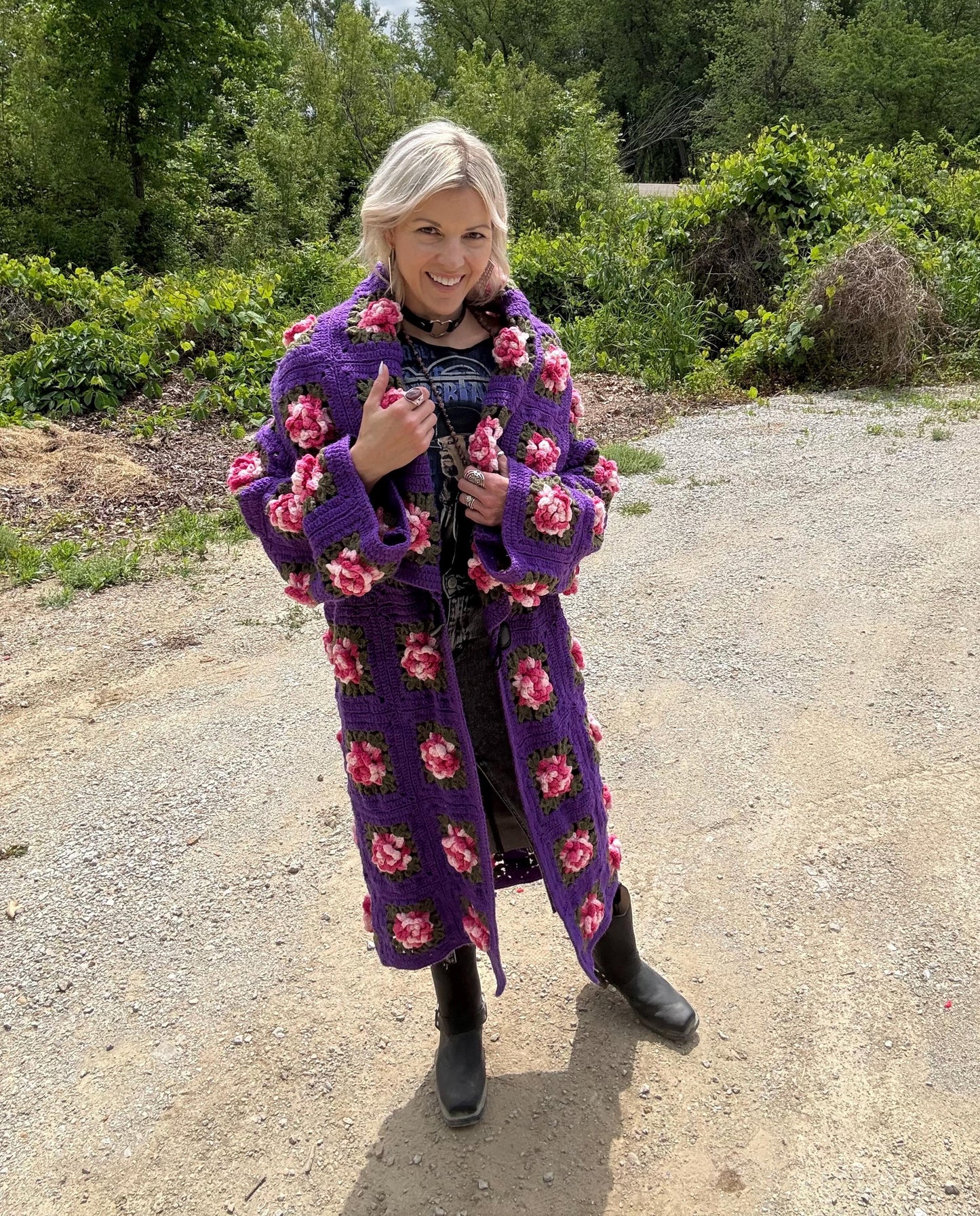 Purple Royale 3D Rose Crochet Coat