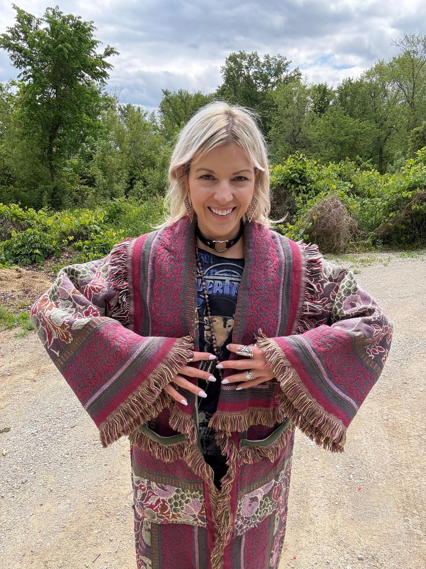 Romantic Grapevine Long Boho Blanket Coat