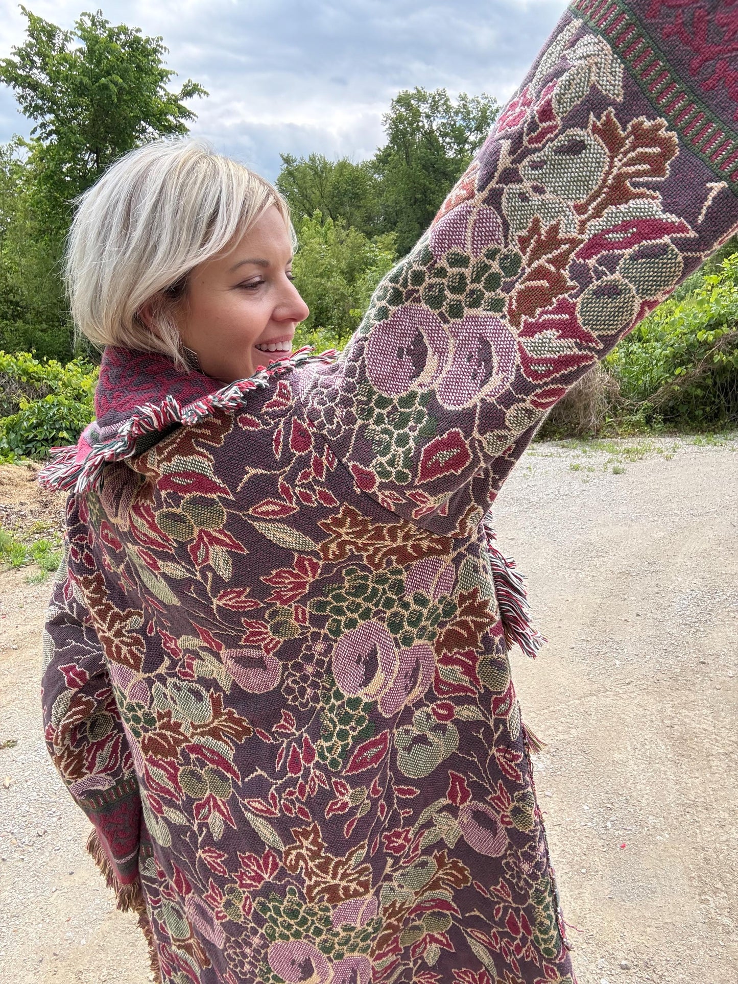 Romantic Grapevine Long Boho Blanket Coat