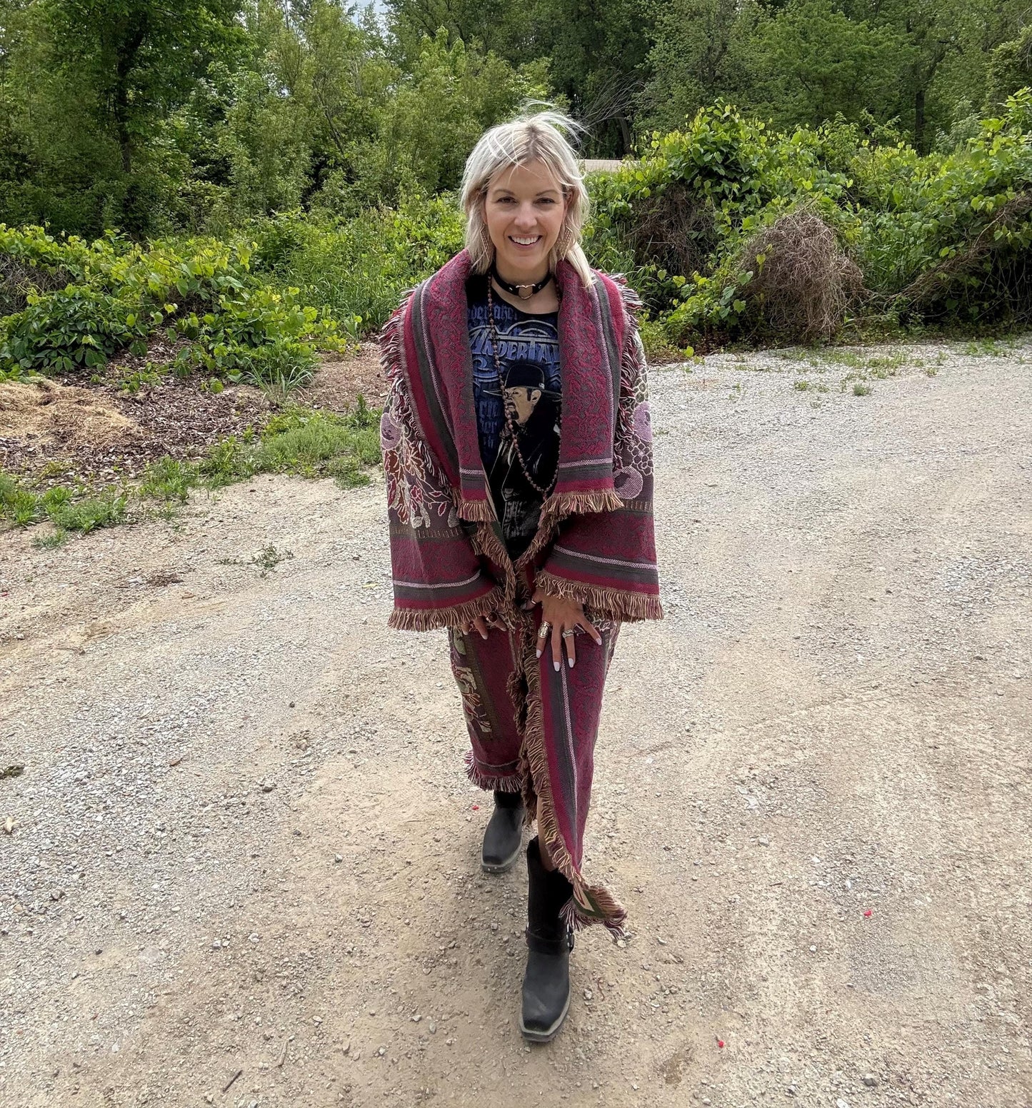 Romantic Grapevine Long Boho Blanket Coat