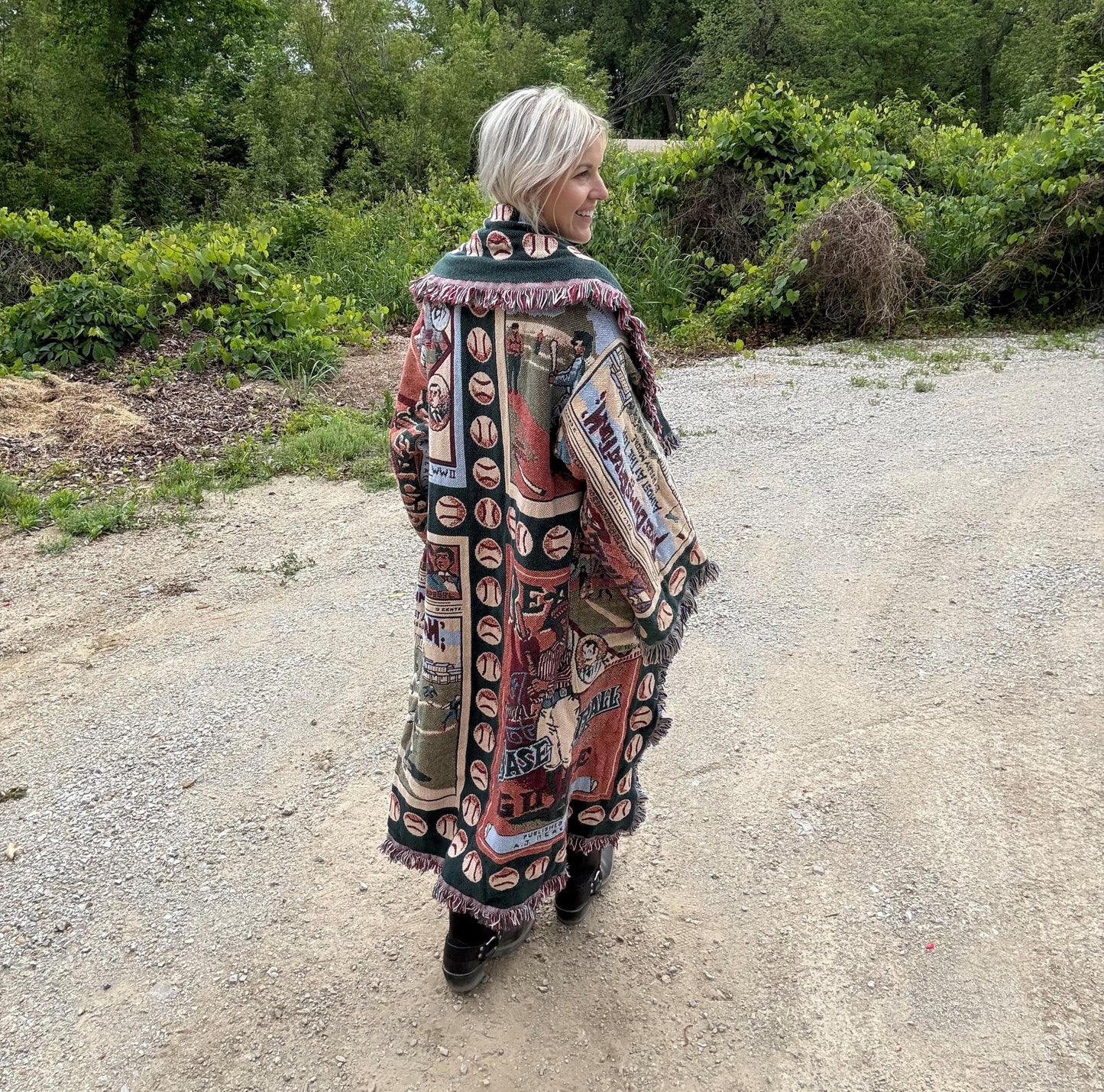Baseball Babe Long Fringe Blanket Coat