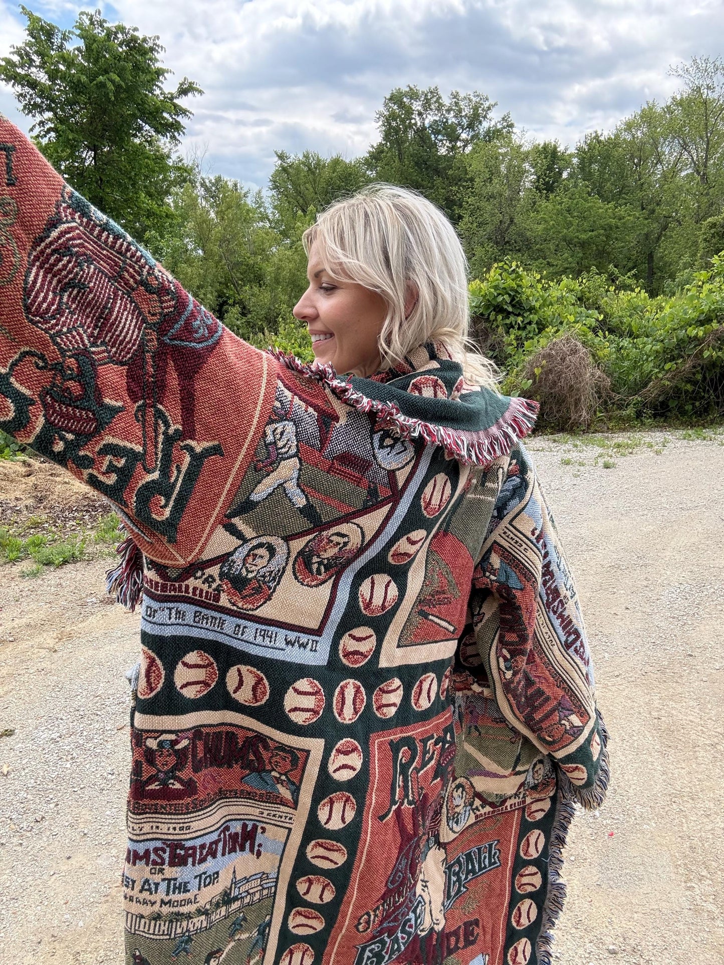 Baseball Babe Long Fringe Blanket Coat