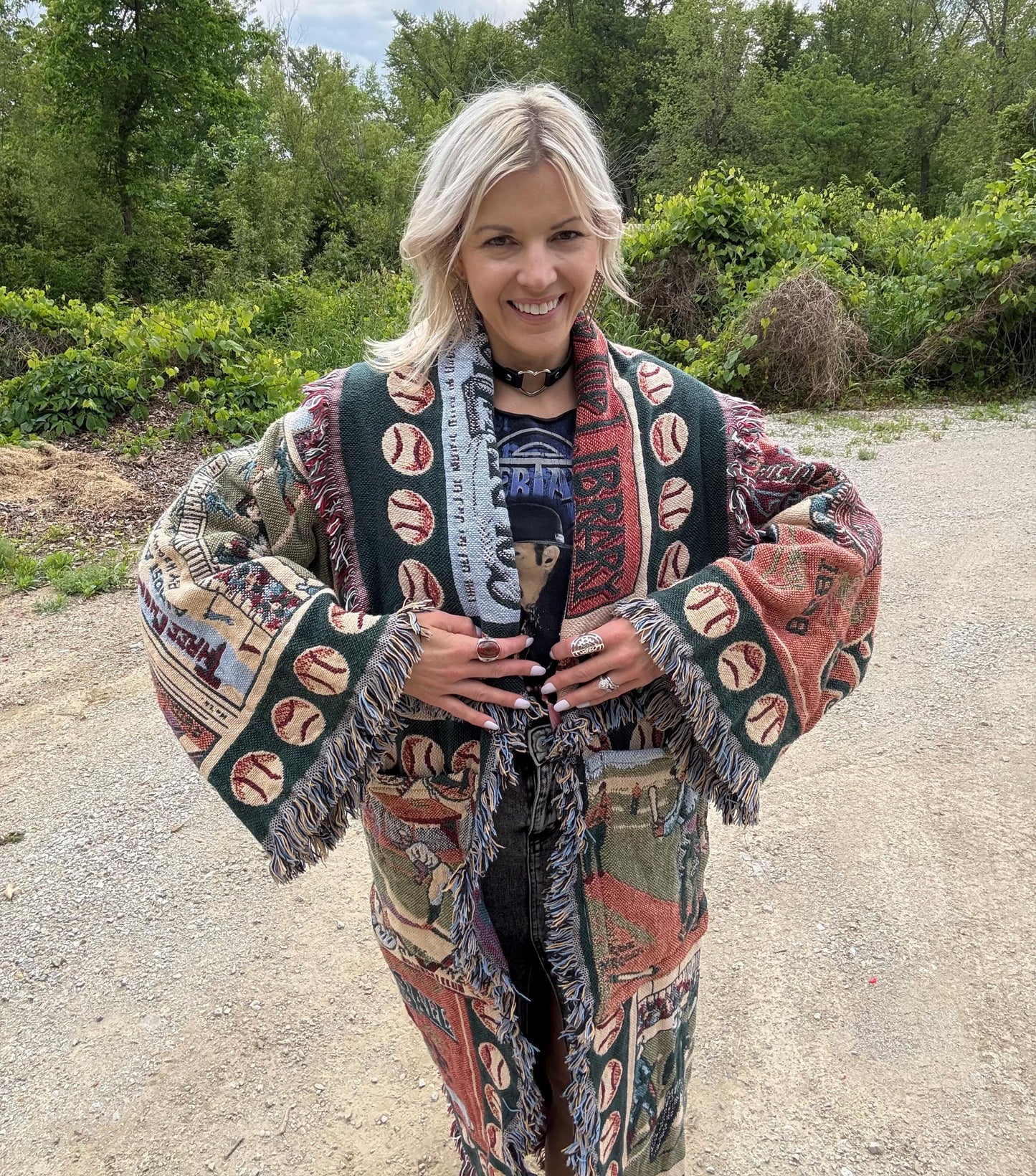 Baseball Babe Long Fringe Blanket Coat
