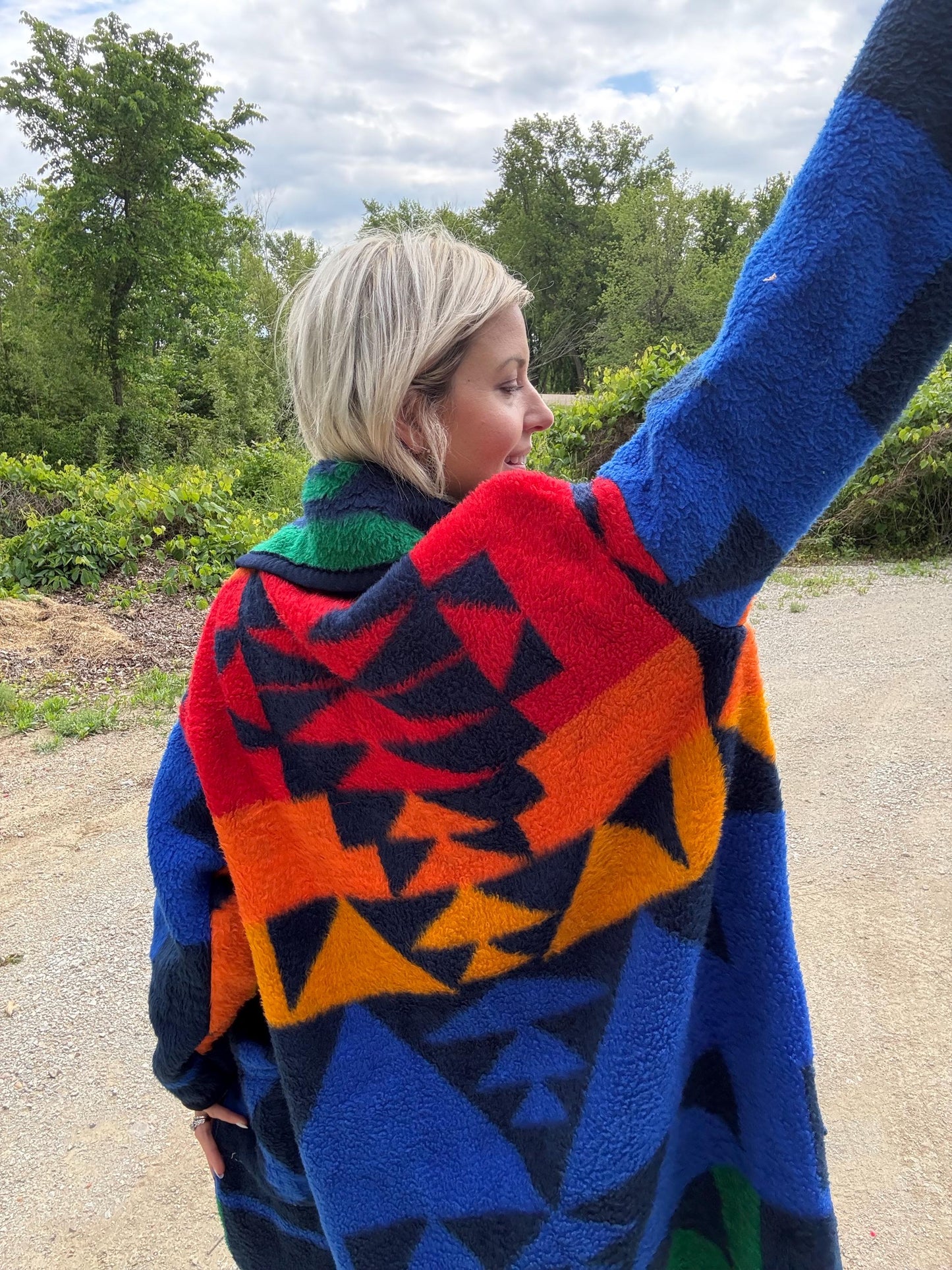 Royal Blue Classic Western Fleece Blanket Coat