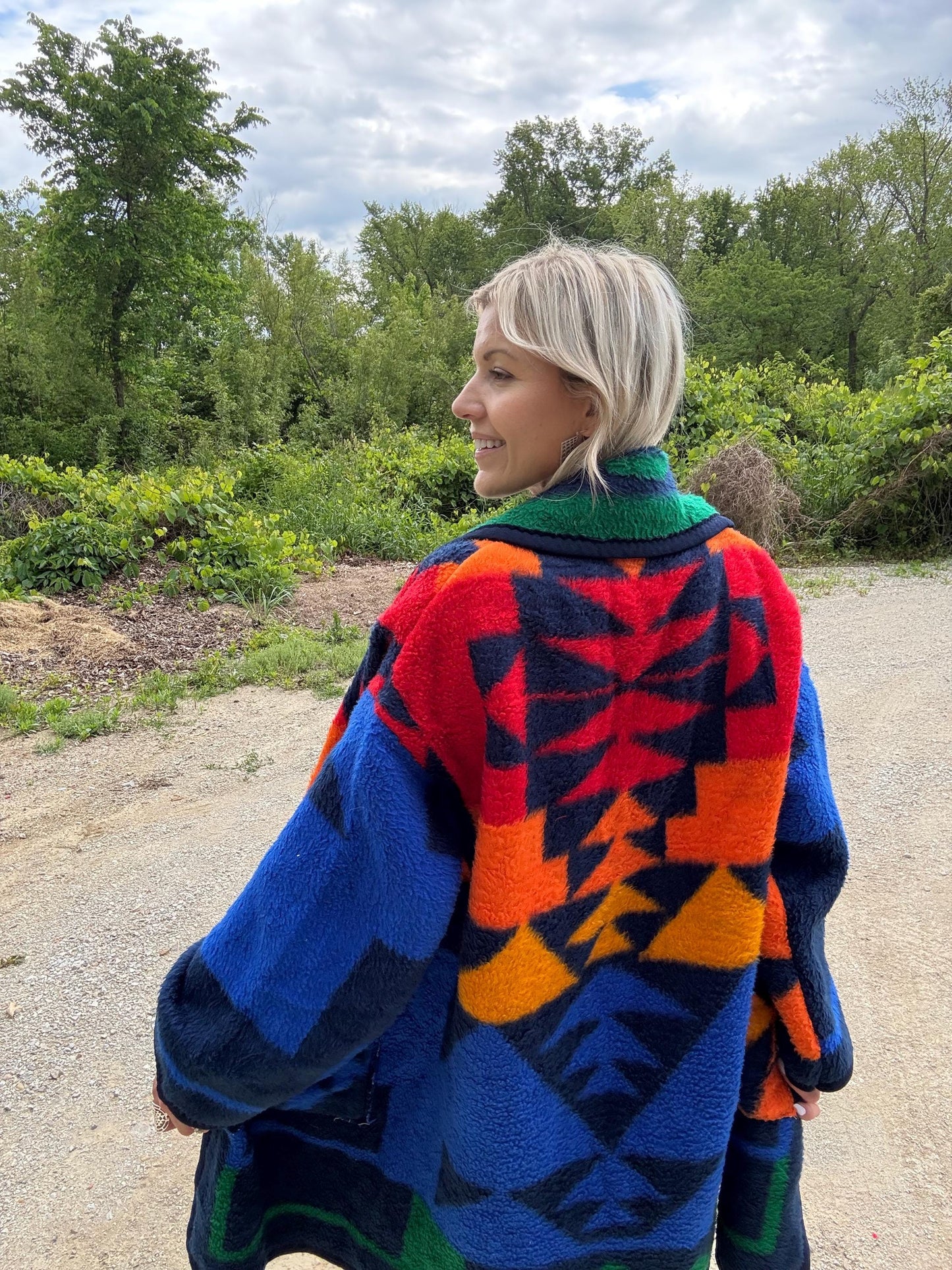 Royal Blue Classic Western Fleece Blanket Coat