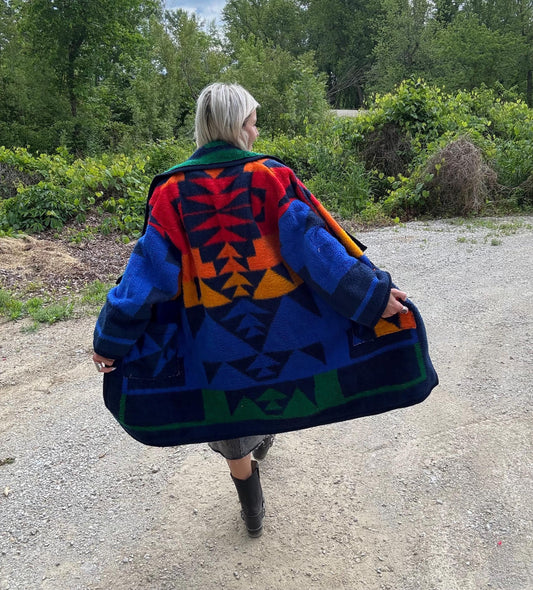 Royal Blue Classic Western Fleece Blanket Coat