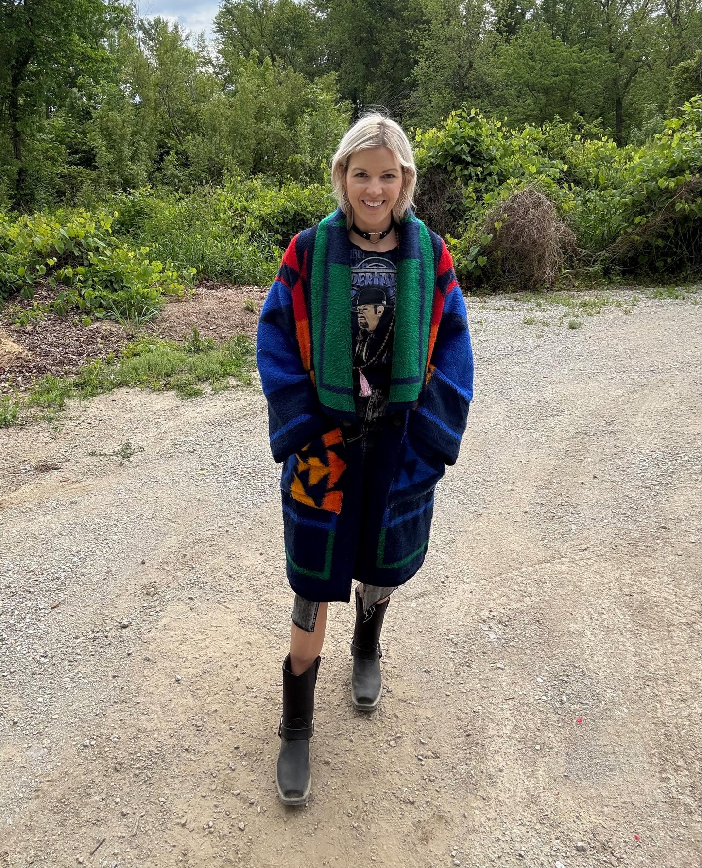Royal Blue Classic Western Fleece Blanket Coat
