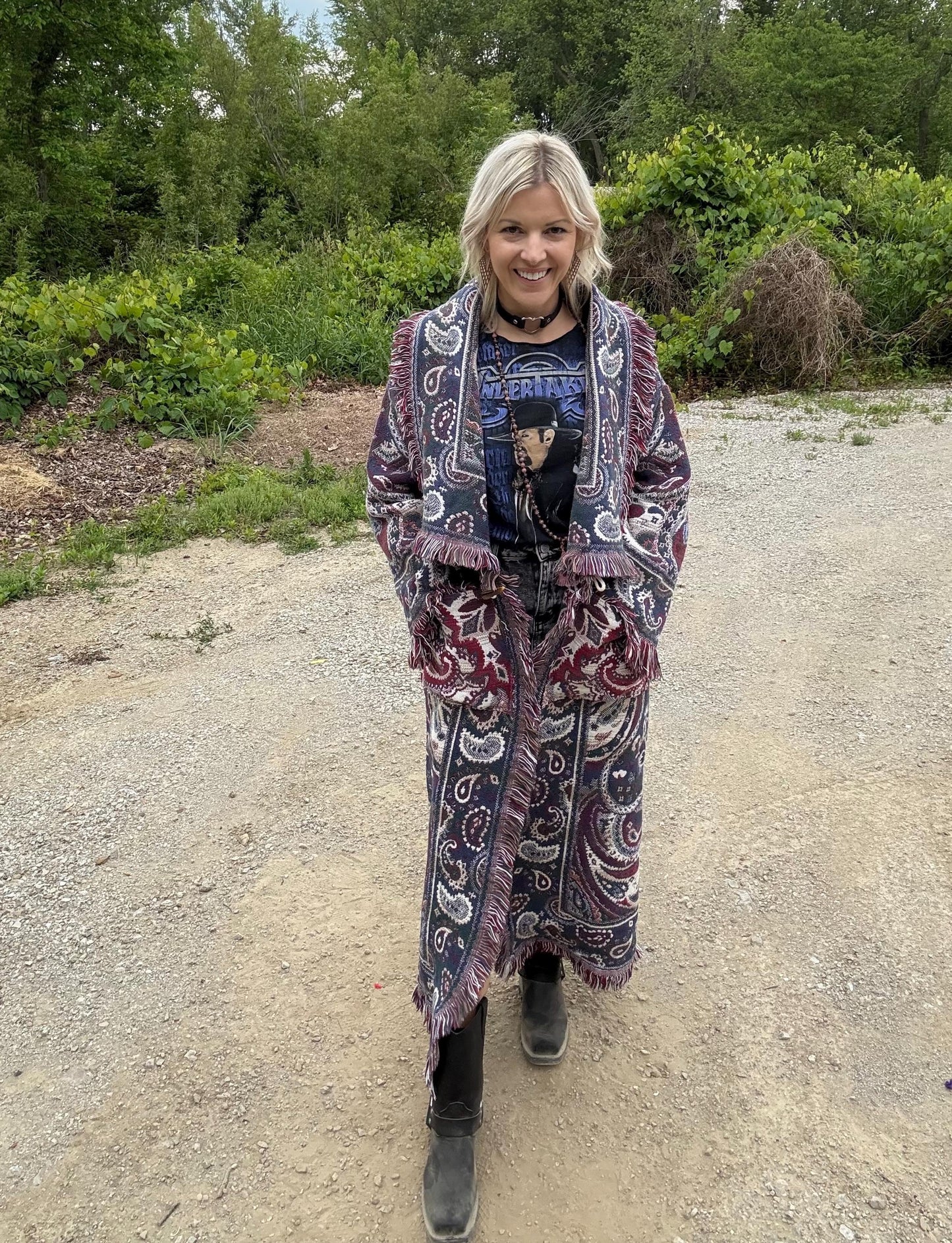 Romantic Paisley Boho Fringe Blanket Duster