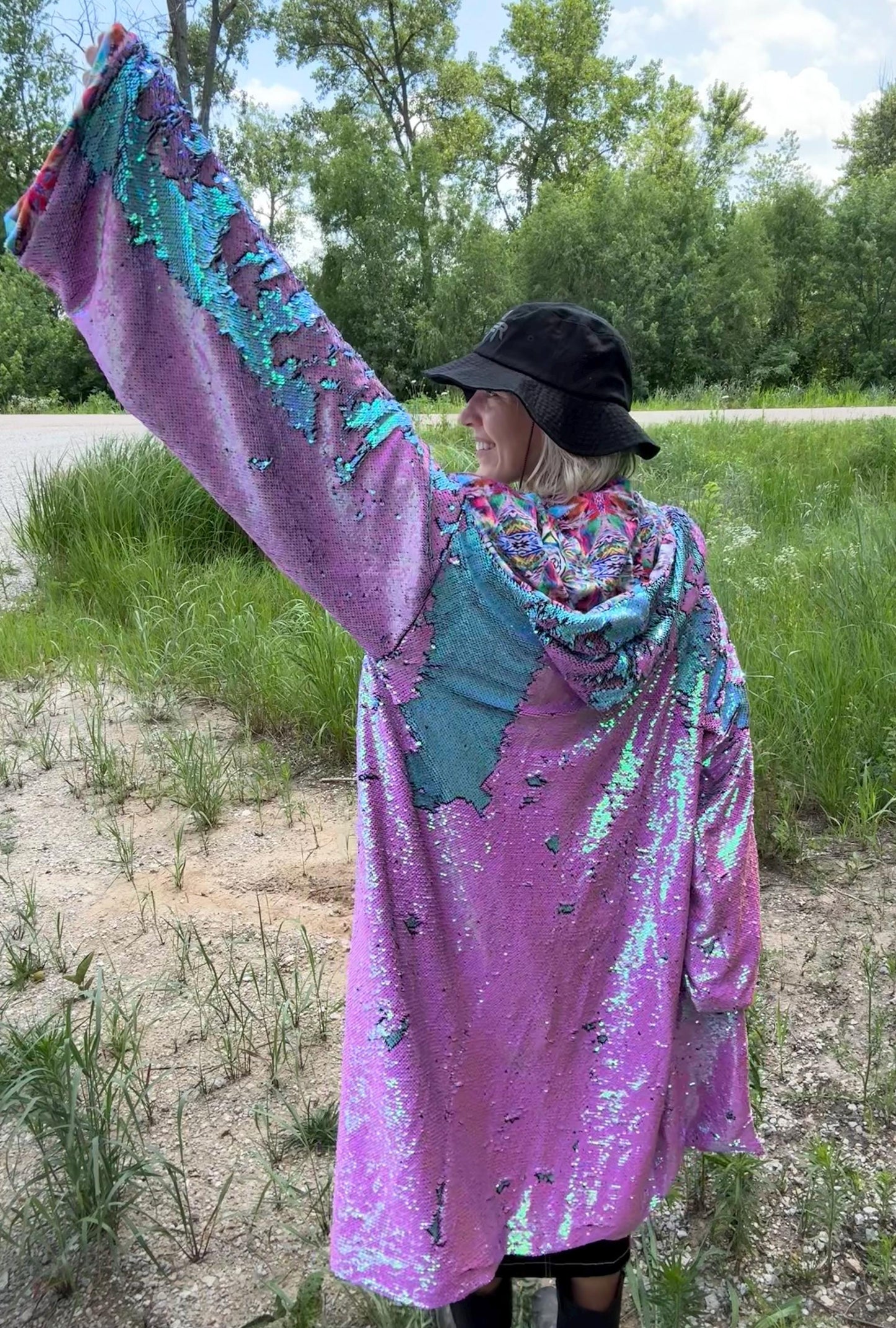 Psychedelic Unicorn Minky Lined Sequin Rave Festival Coat