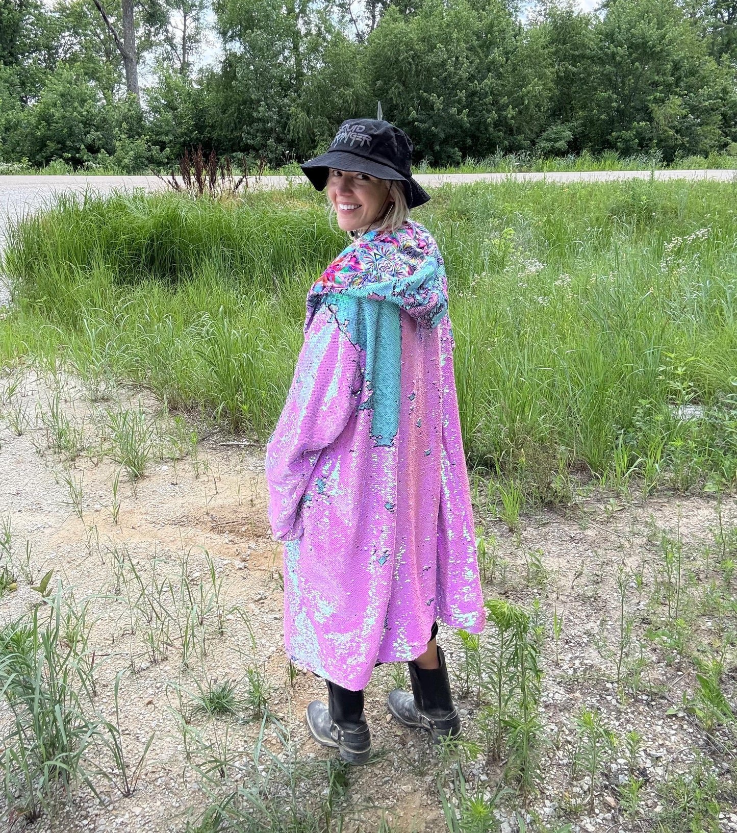 Psychedelic Unicorn Minky Lined Sequin Rave Festival Coat