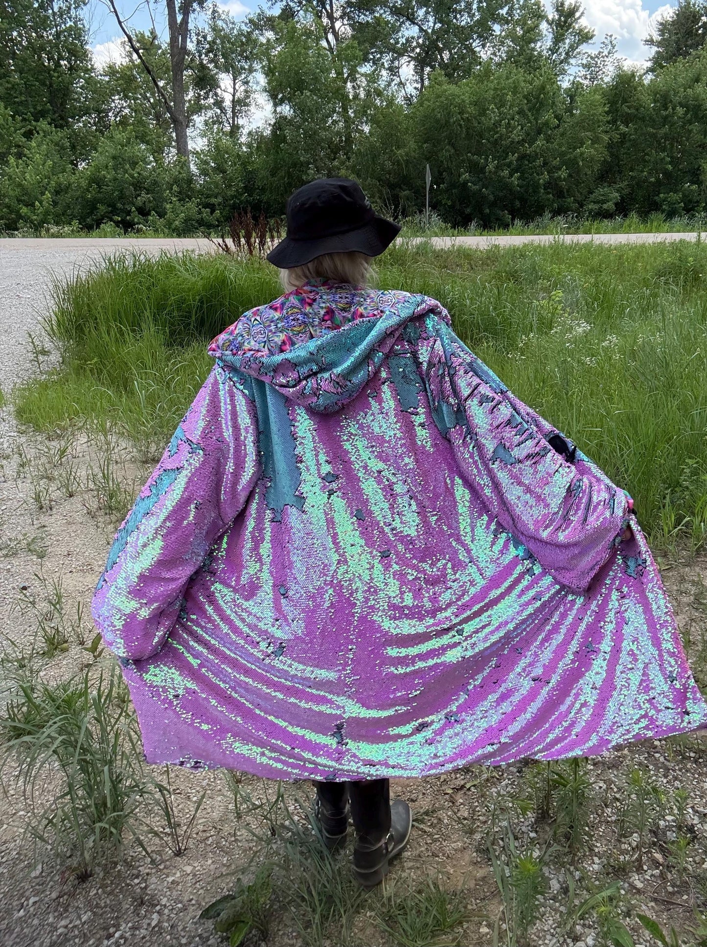 Psychedelic Unicorn Minky Lined Sequin Rave Festival Coat