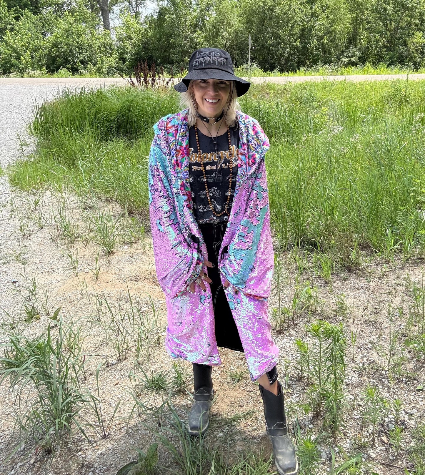 Psychedelic Unicorn Minky Lined Sequin Rave Festival Coat