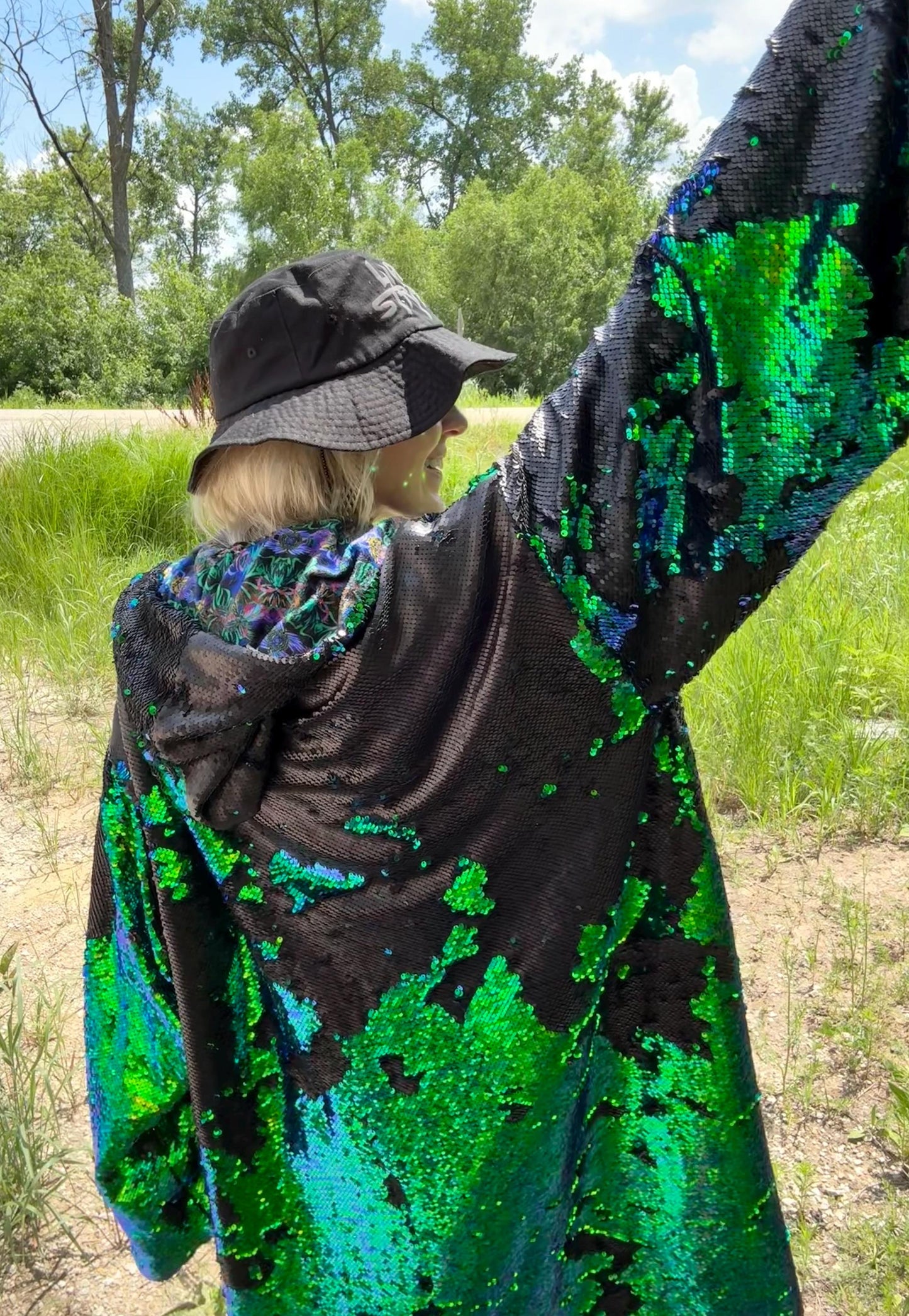Psychedelic Mermaid Minky Lined Sequin Rave Festival Coat
