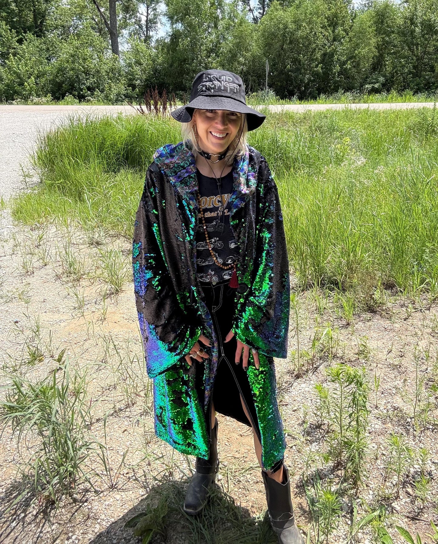 Psychedelic Mermaid Minky Lined Sequin Rave Festival Coat