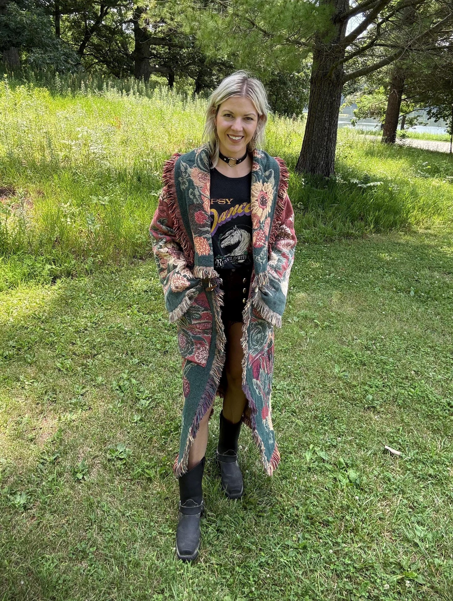 Fall Garden Long Boho Blanket Coat