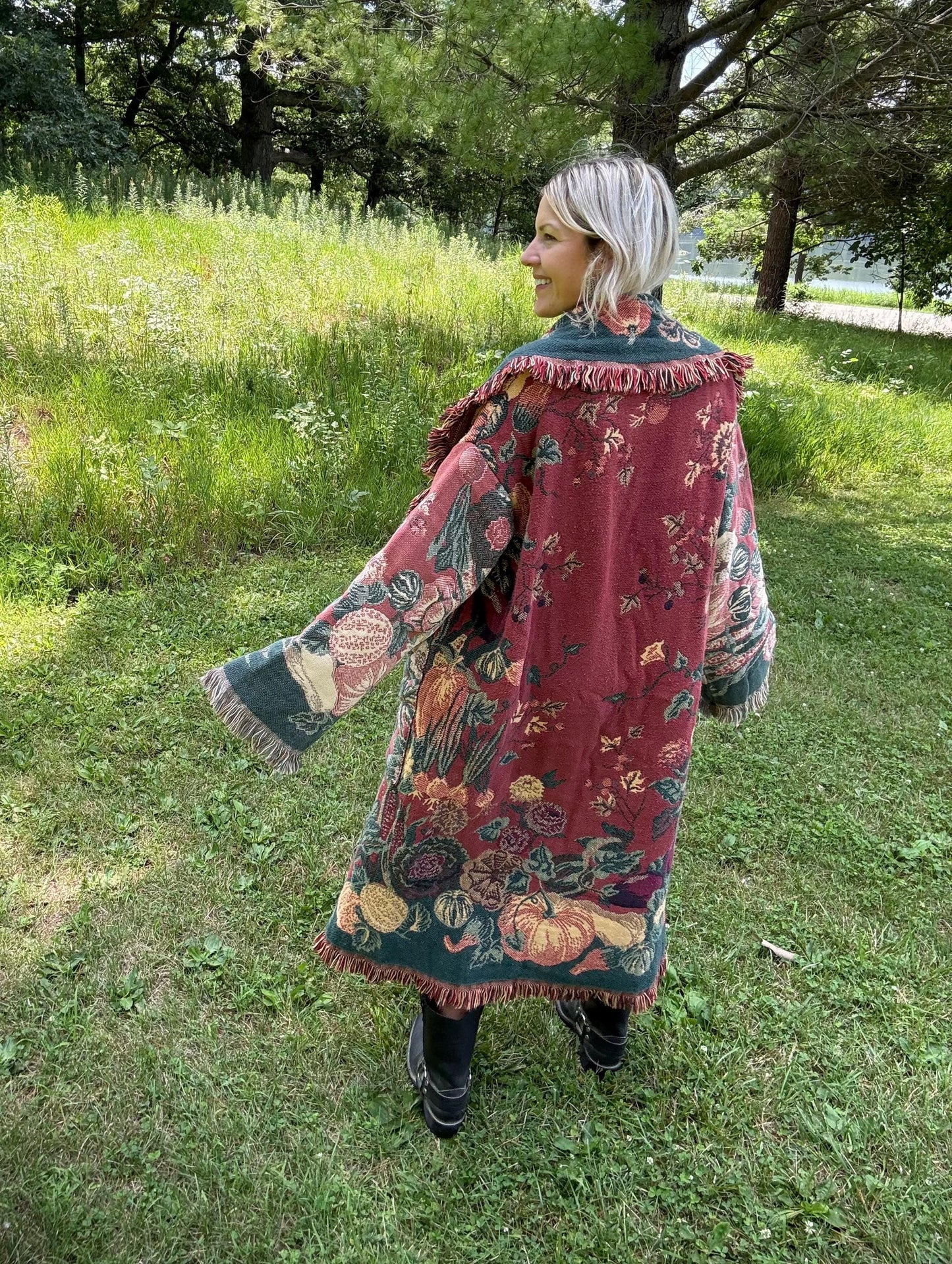 Fall Garden Long Boho Blanket Coat
