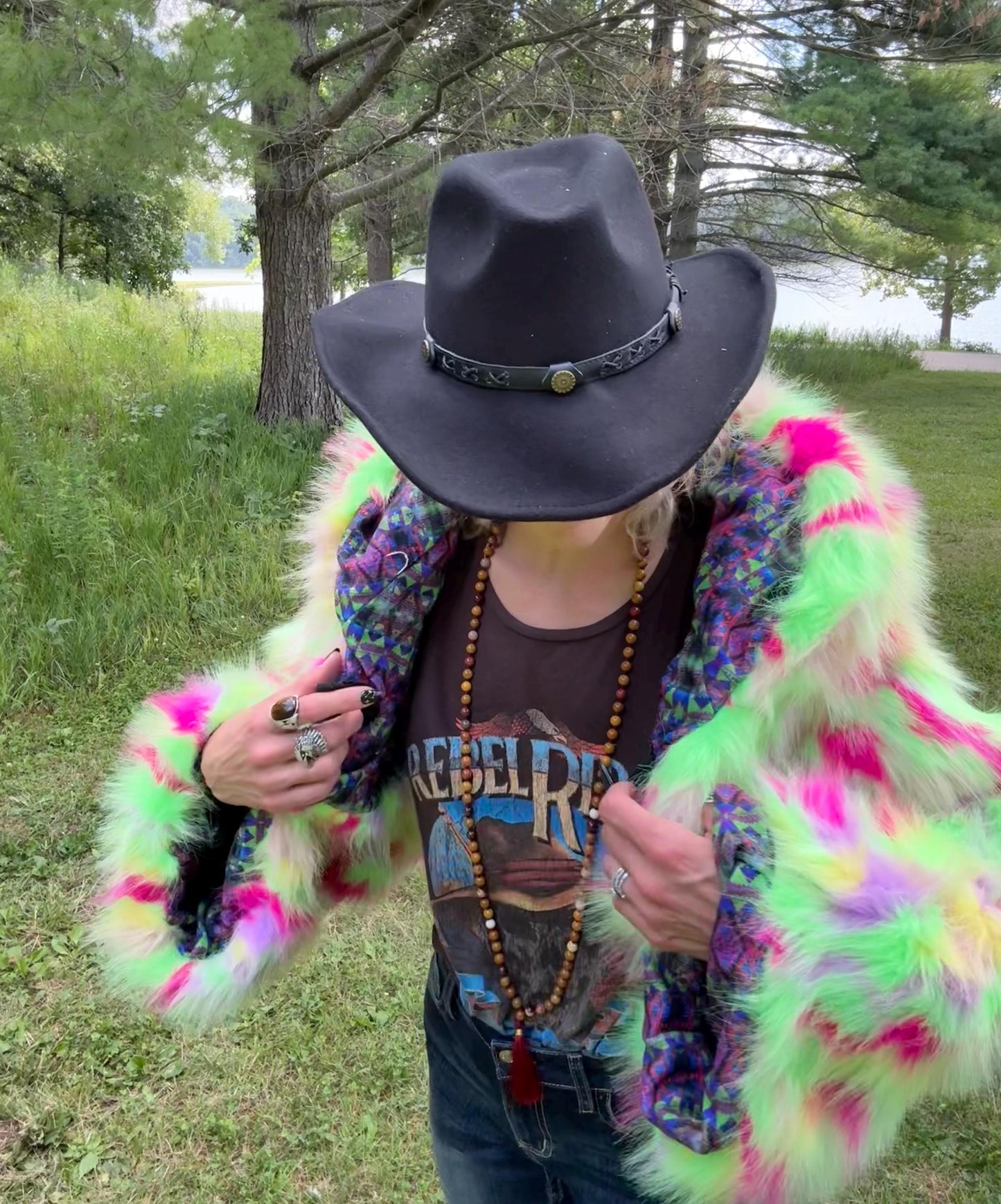 Electric Snow Bunny Cropped Faux Fur Jacket