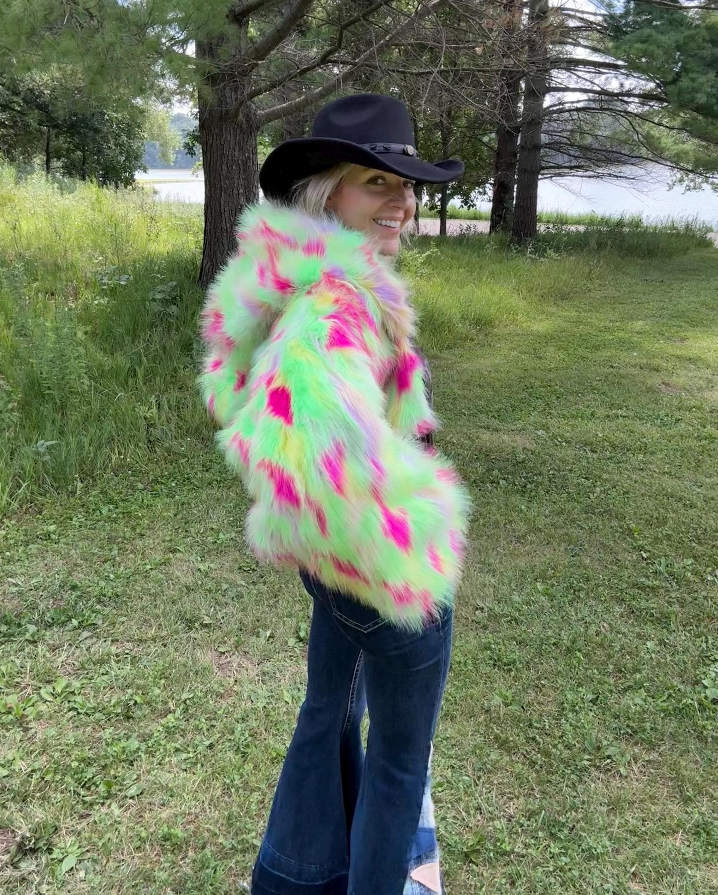 Electric Snow Bunny Cropped Faux Fur Jacket