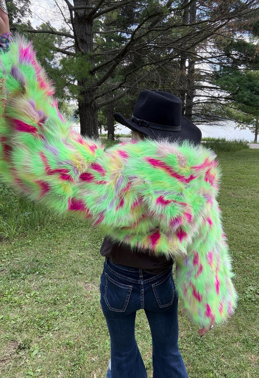 Electric Snow Bunny Cropped Faux Fur Jacket