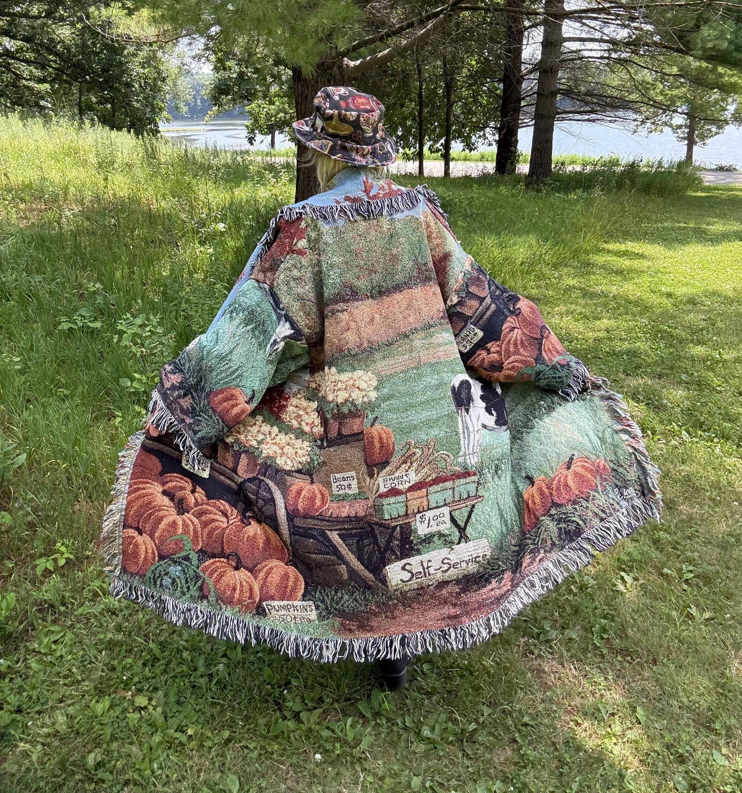 Harvest Farm Dairy Cows Pumpkins Cozy Oversized Blanket Coat